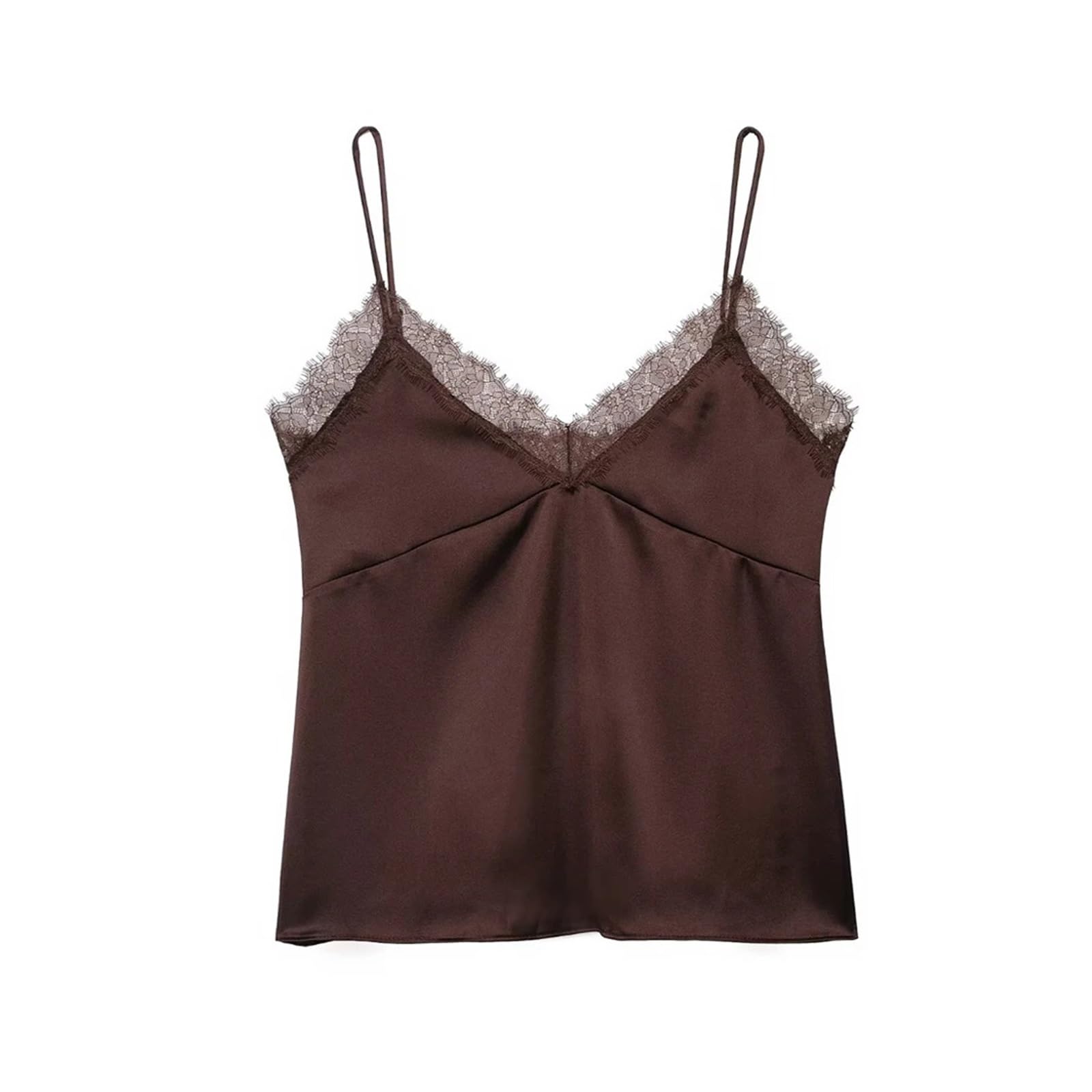 Top da Donna in Raso e Pizzo Top in Raso di Pizzo da Donna | Canotta con scollo a V, spalline sottili regolabili, top femminile