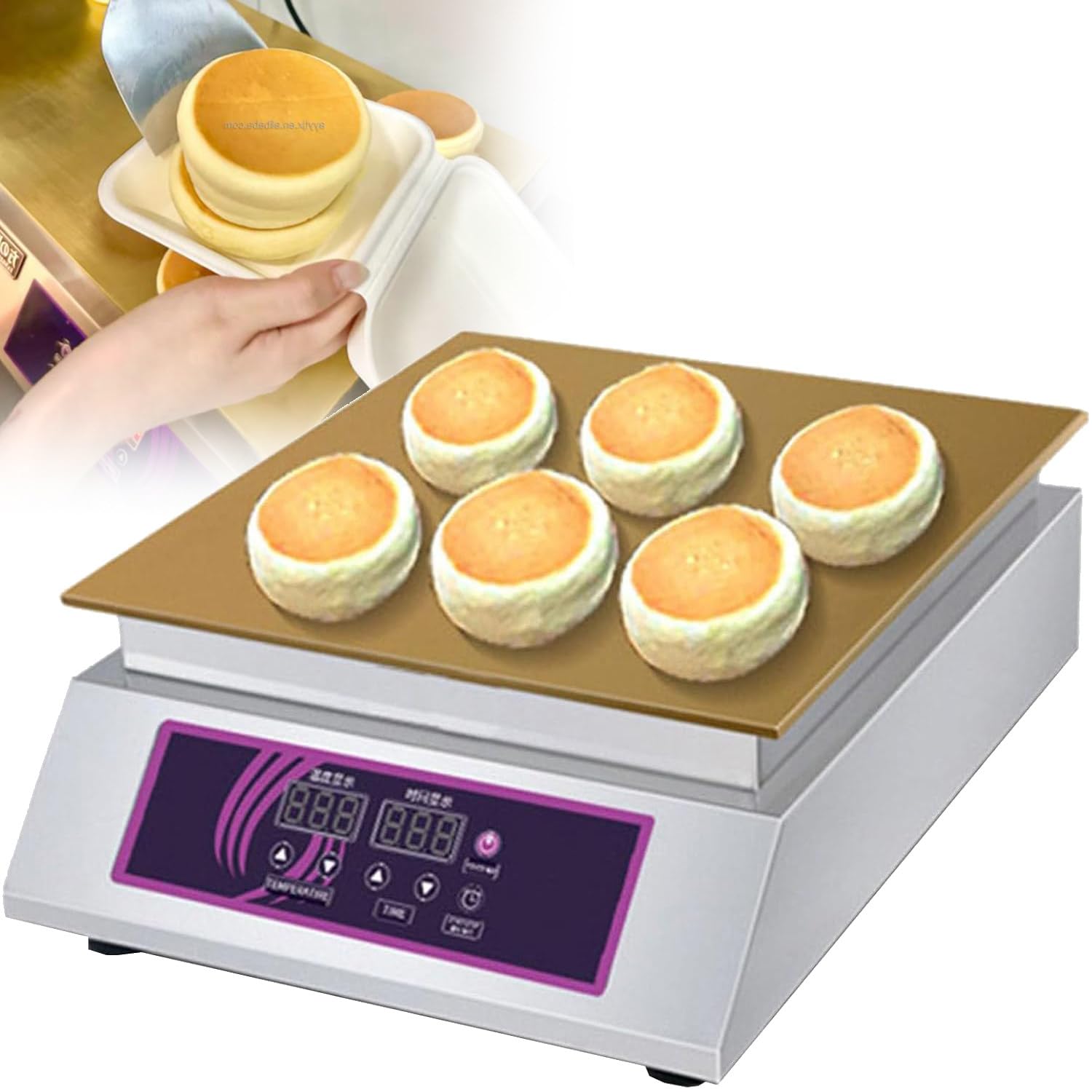 Qiang Versatile Electric Pancake & Soufflé Maker,Nonstick Griddle Stainless Steel Body,Multipurpose for Dorayaki Muffin Waffle Egg Puff Pastry,Temp Control Baker for Home Commercial Singlehead