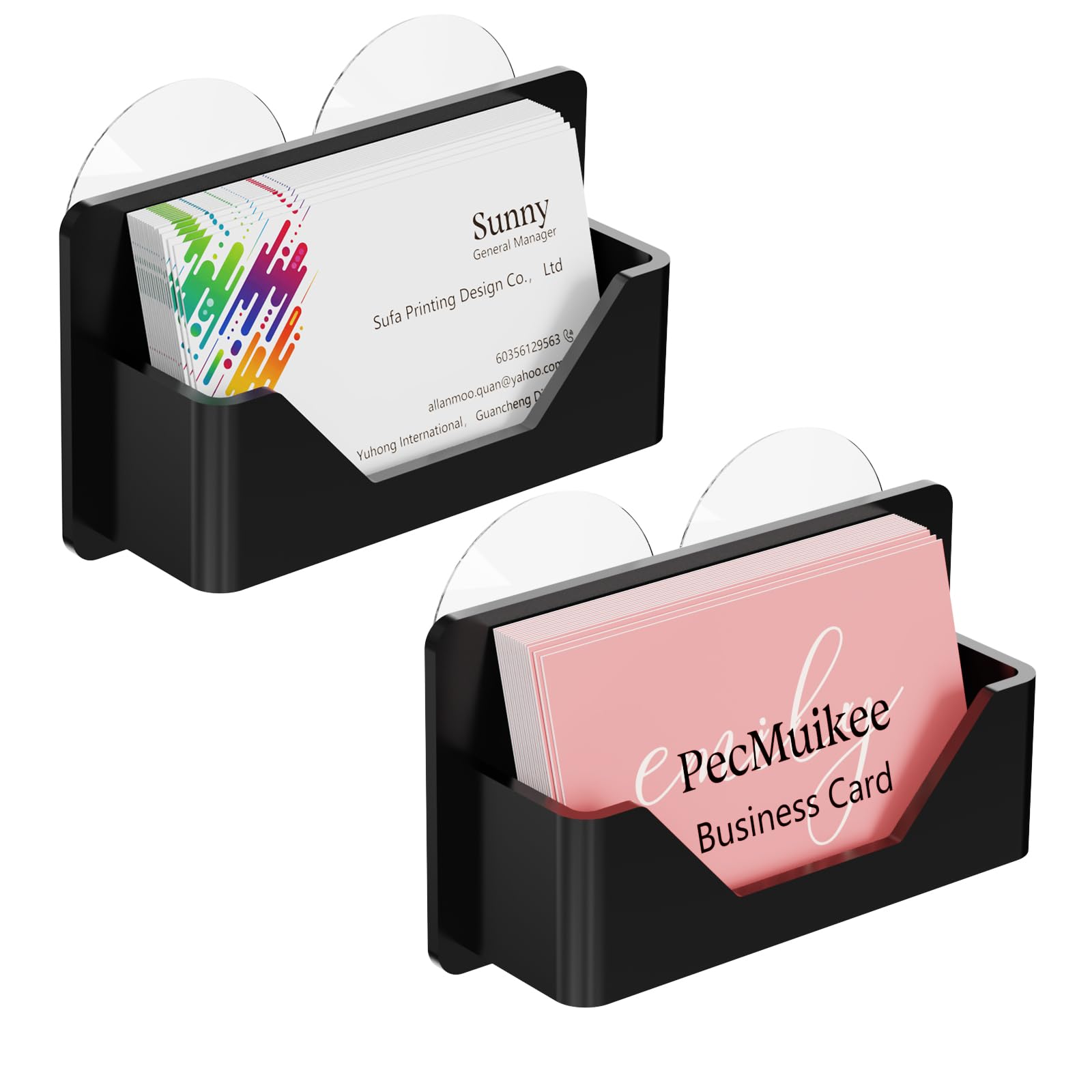 PecMuikee Window Mount Business Card Holder with Suction Cups，Black Acrylic Business Card Display Stand,Multiple Business Card Holders for Office,