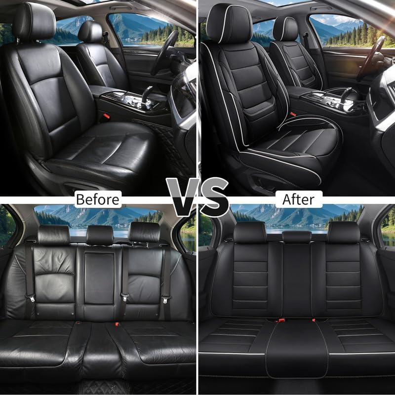 Car Seat Covers Full Set Custom Fit for Chevy Trailblazer 2021-2026-Luxury Leather with Lumbar Support, Breathable, Waterproof, Anti-Slip, Durable, Easy to Install (Black&White,Full Set)
