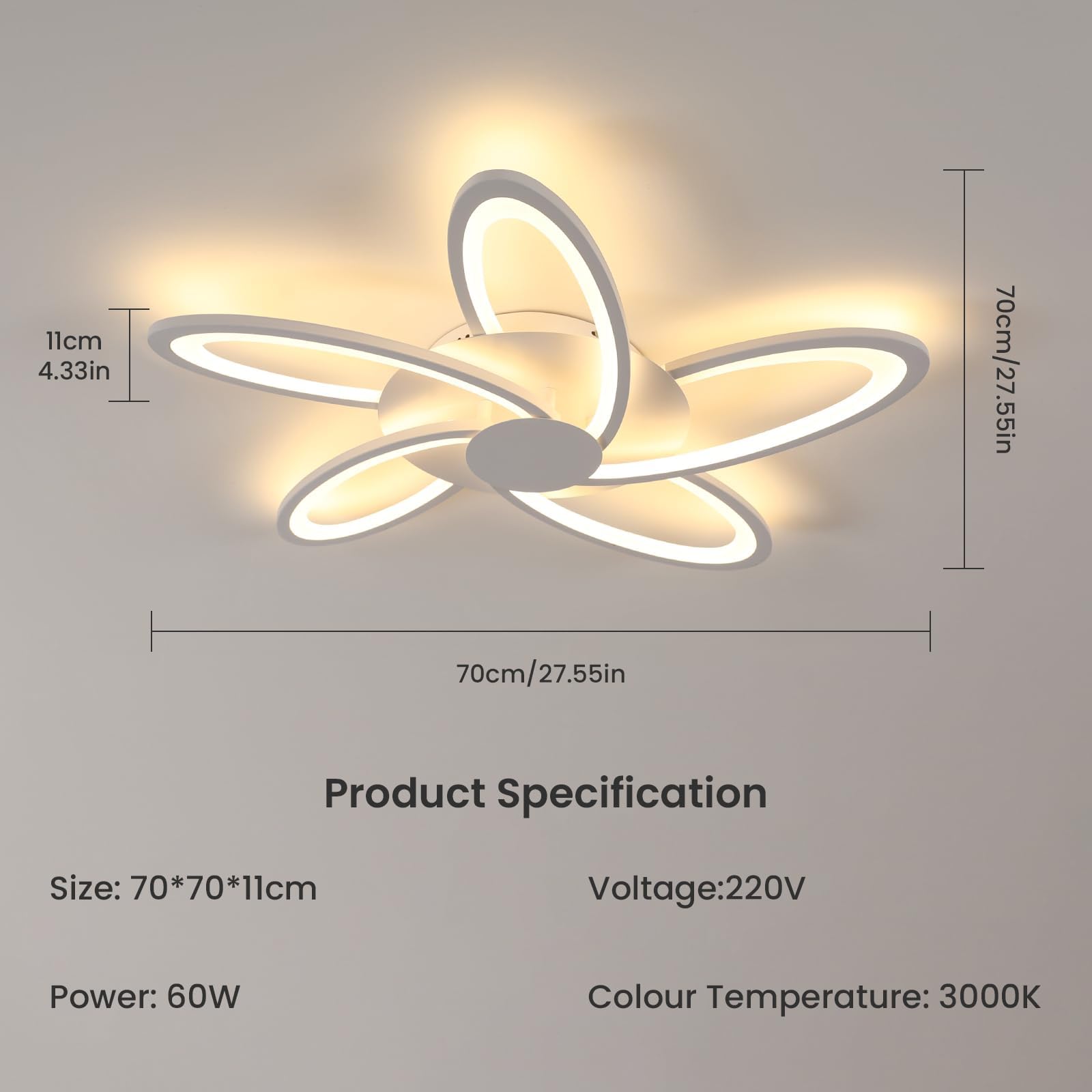Plafoniera LED Soffitto 60W 6700LM Fiore Design, Luce Calda 3000K | Lampada da Soffitto Moderna, Lampadario LED Bianca per Camera da Letto, Soggiorno, Sala da Pranzo, Ufficio