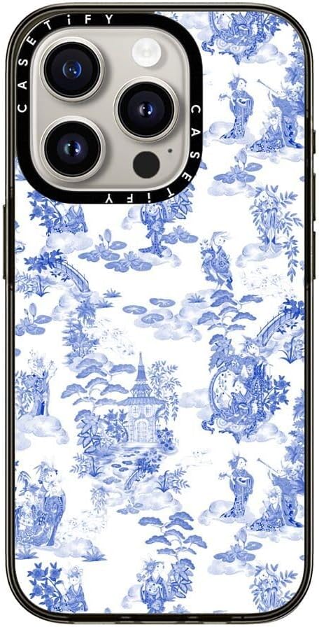 CASETIFY Compact iPhone 15 Pro Case [4 ft. 2X Military Grade Drop Protection/Slim/Lightweight] - Moon Caravan Toile - Clear Black