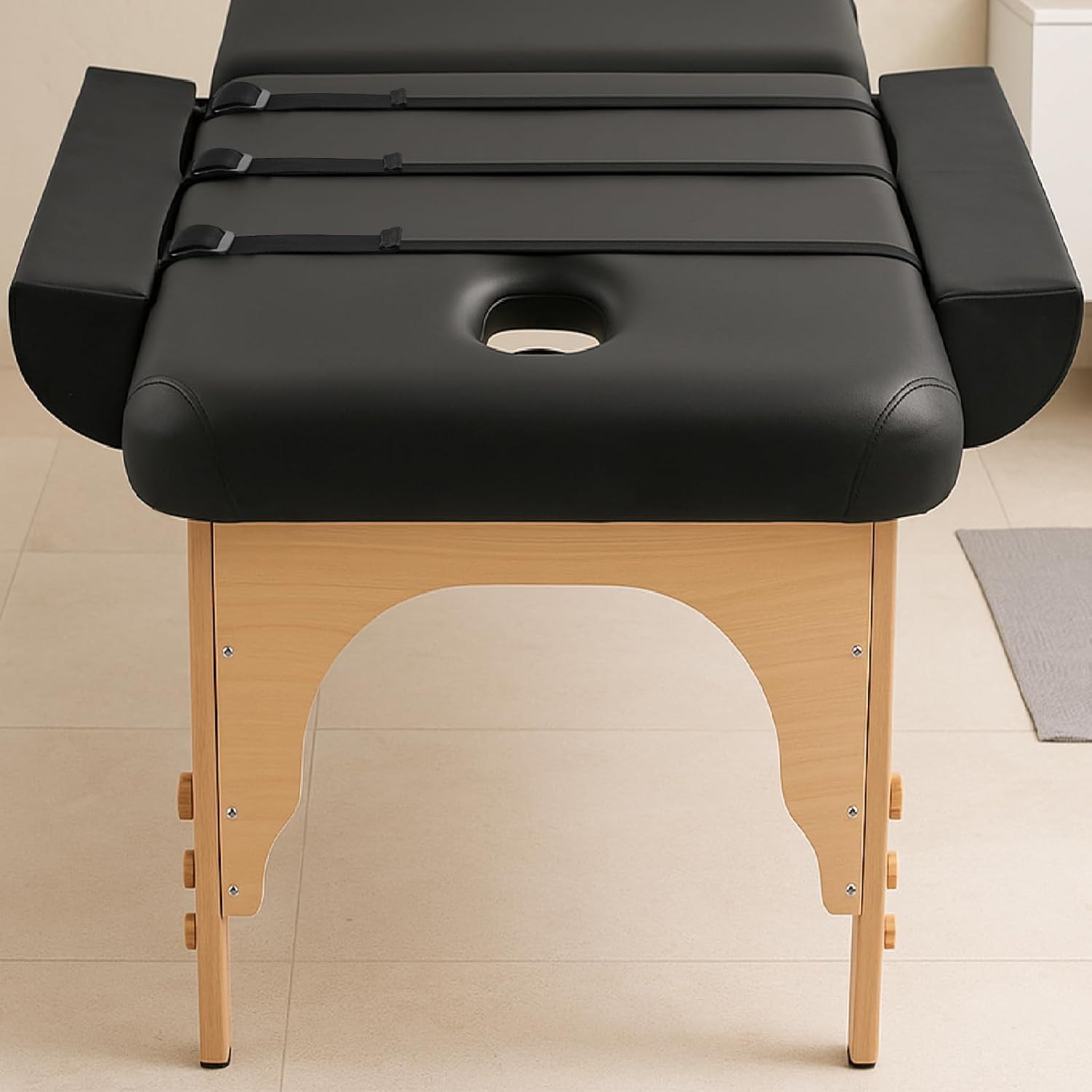 AceOrbit Massage Table Arm Rest Bolster Pillow Set Adjustable PU Leather Side Arm Extensions with Secure Straps for Massage Table (Black)