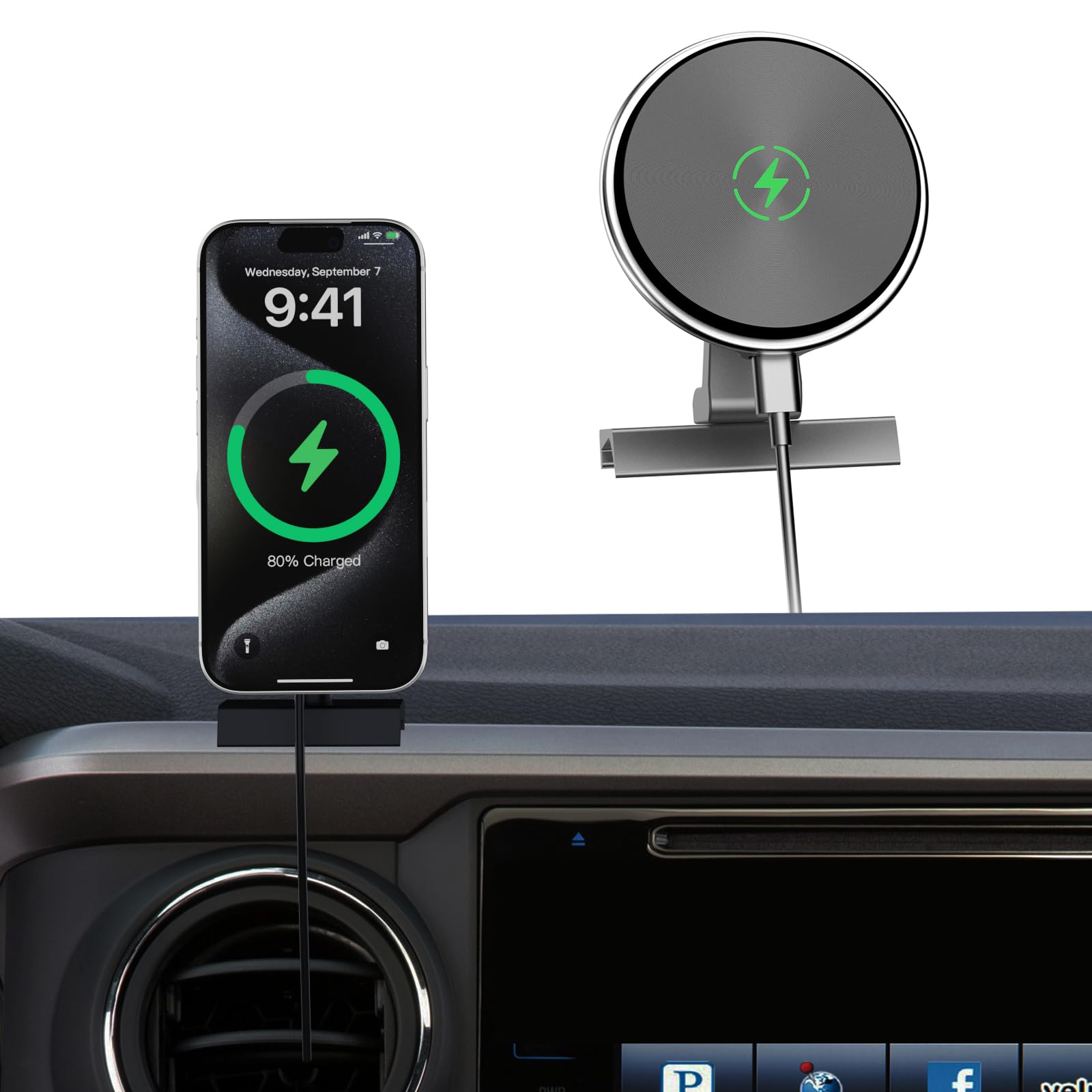 Car Charger Phone Mount for Toyota Tacoma 2016-2023 3rd Gen Tacoma Dashboard Clip Cell Phone Cradles 360 Adjustable
