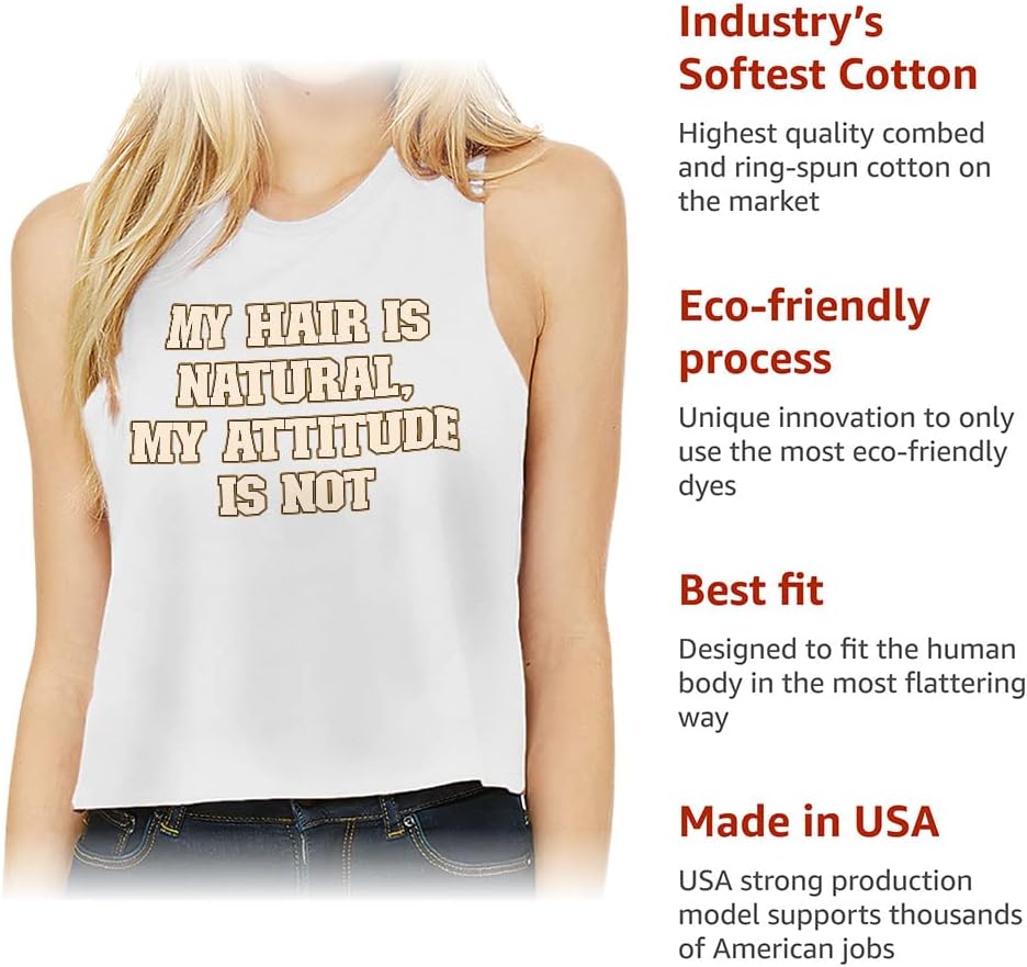 My Hair is Natural Racerback Cropped Tank - Word Art Women's Tank - Cool Tank Top