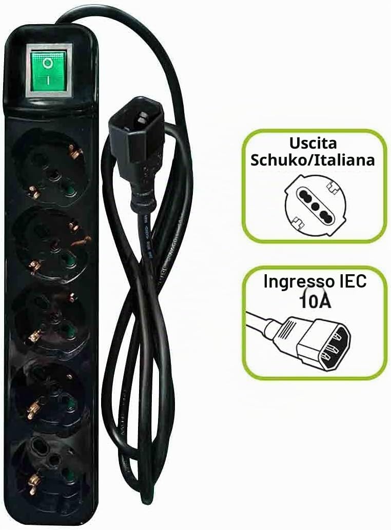 Tecnoware UPS EXA PLUS 2000 Gruppo Continuità per PC Gaming e Console - Alta Silenziosità - 8 Uscite IEC - Potenza 2000VA + Multipresa-Ciabatta con Protezione Sicurezza - Spina Ingresso tipo IEC C14