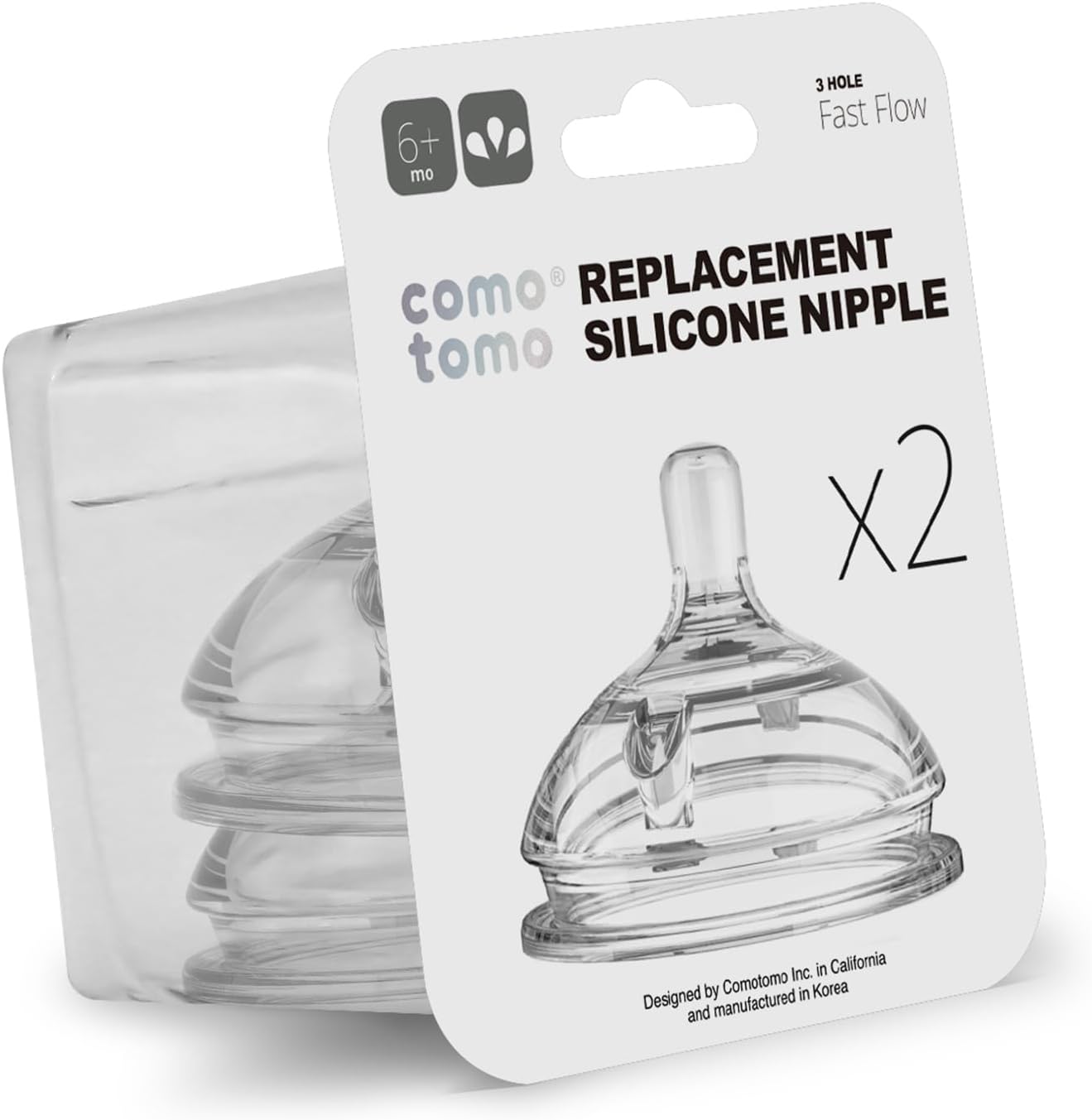 Comotomo Silicone Replacement Nipple, Fast Flow, 6+ Months, 2 Count