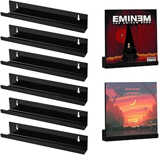 CAEEKER 6 Pack Acrylic Vinyl Record Shelf Wall Mount Rack 12 Inch Acrylic Album Record Holder Black Floating Shelves Display Collection Picture Ledge Shelf for LP Storage (30.5 L x 4.4 W x 4.3 H cm)