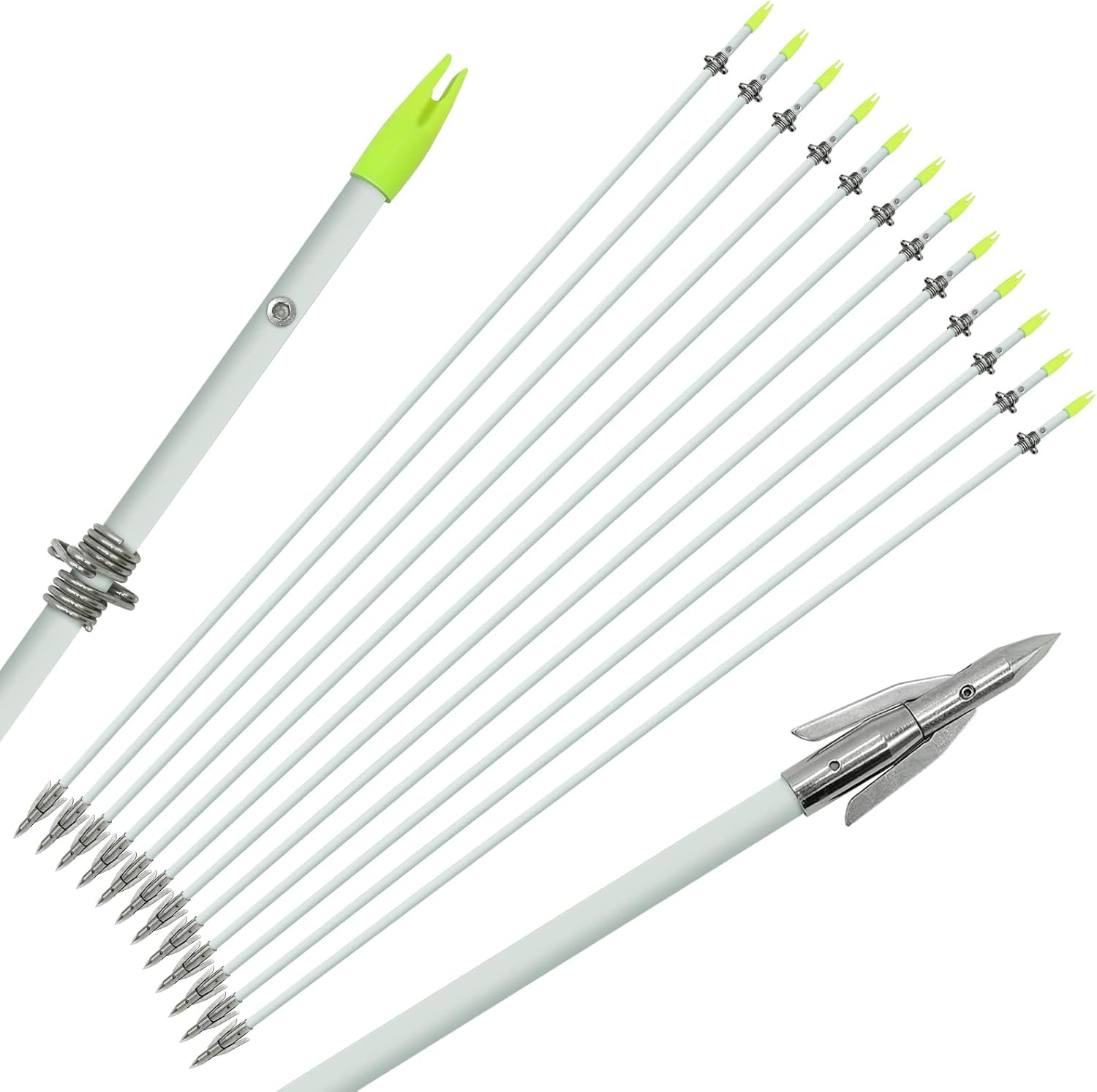 OBTOUTDOOR 6 PCS/12PCS 36 Inch Bowfishing Arrows 8mm Fishing Arrow Fiberglass Arrow with Broadhead for Slingshot Archery Hunting Fishing