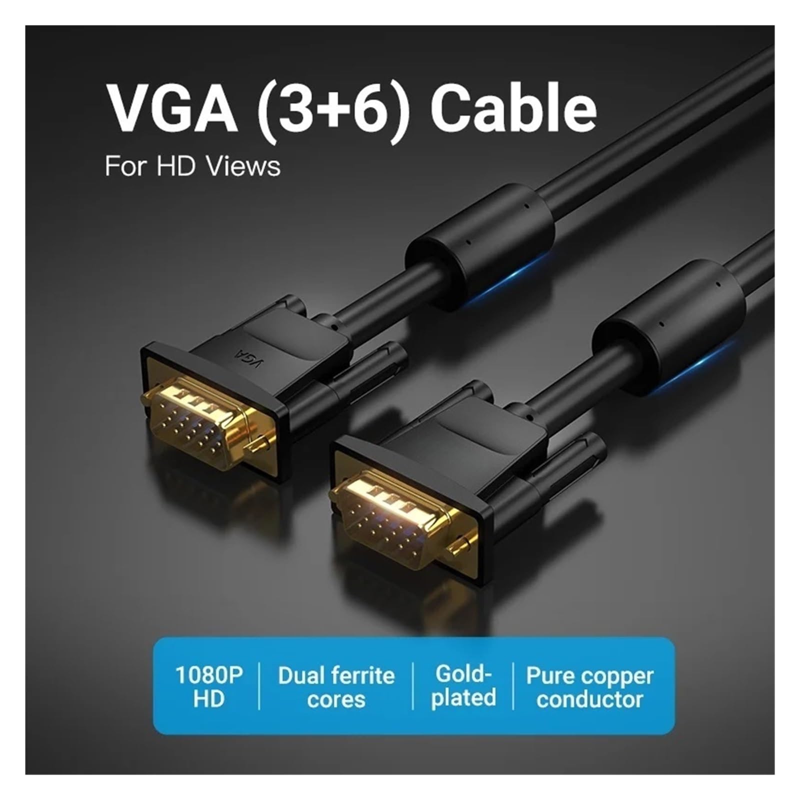 Ethernet-Kabel, VGA-Stecker auf Stecker-Kabel, 1080P, 1–20 m, Ferritkern, Monitor, Projektor