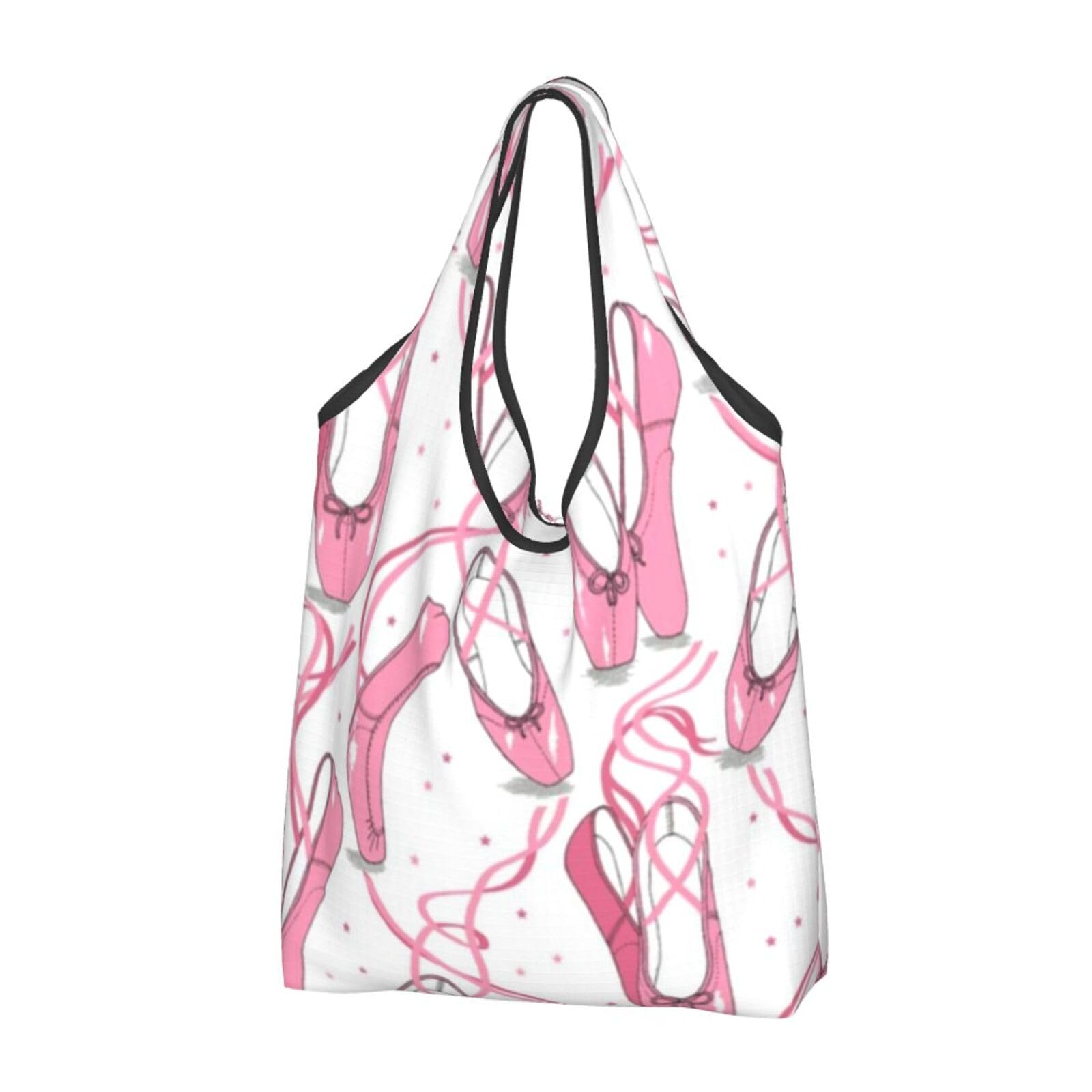 Sacs à provisions pliables réutilisables imprimé ballerines roses x3 - 8