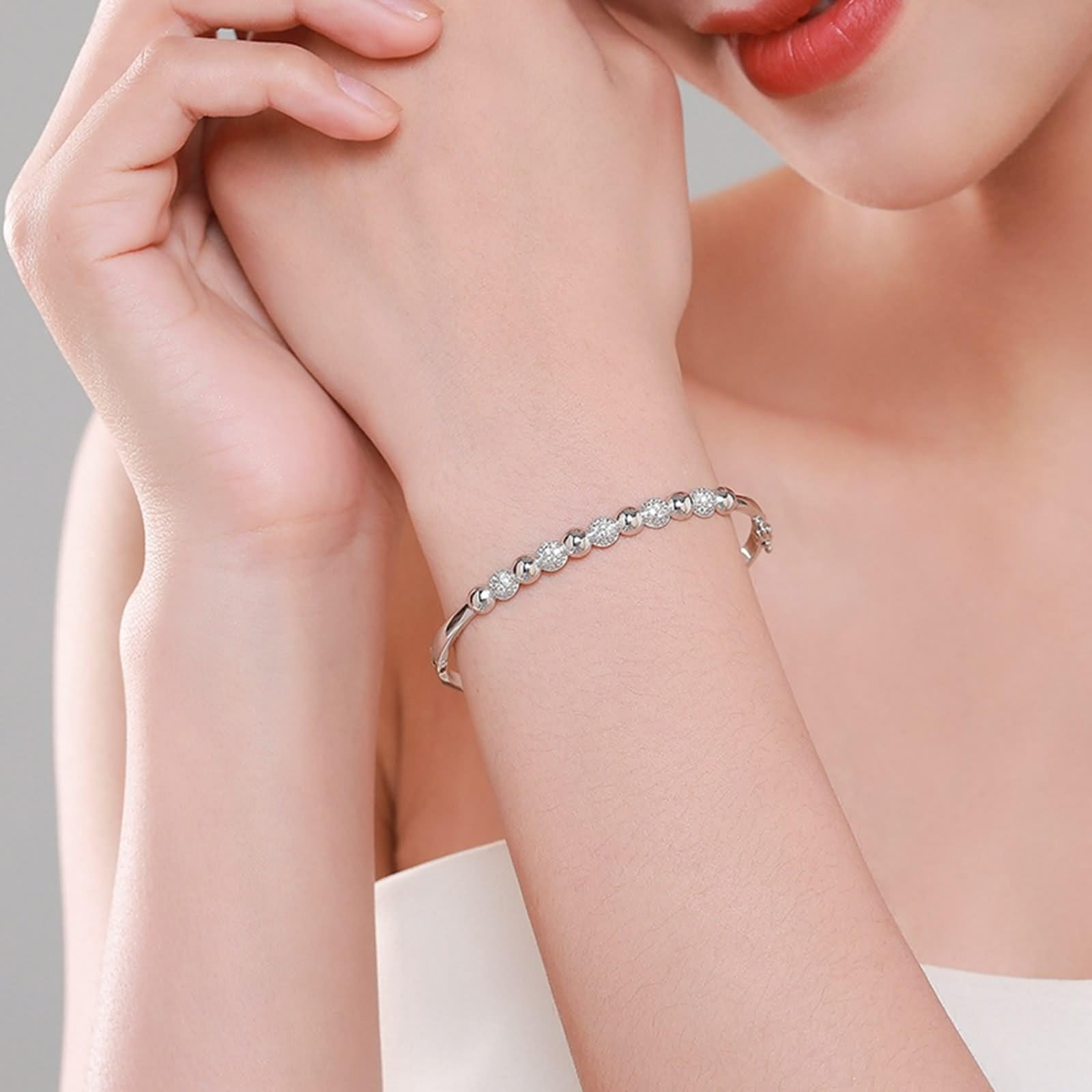 Pulsera para mujer, pulsera vintage con cuentas de moissanita, oro blanco, regalos únicos para amigas y mujeres