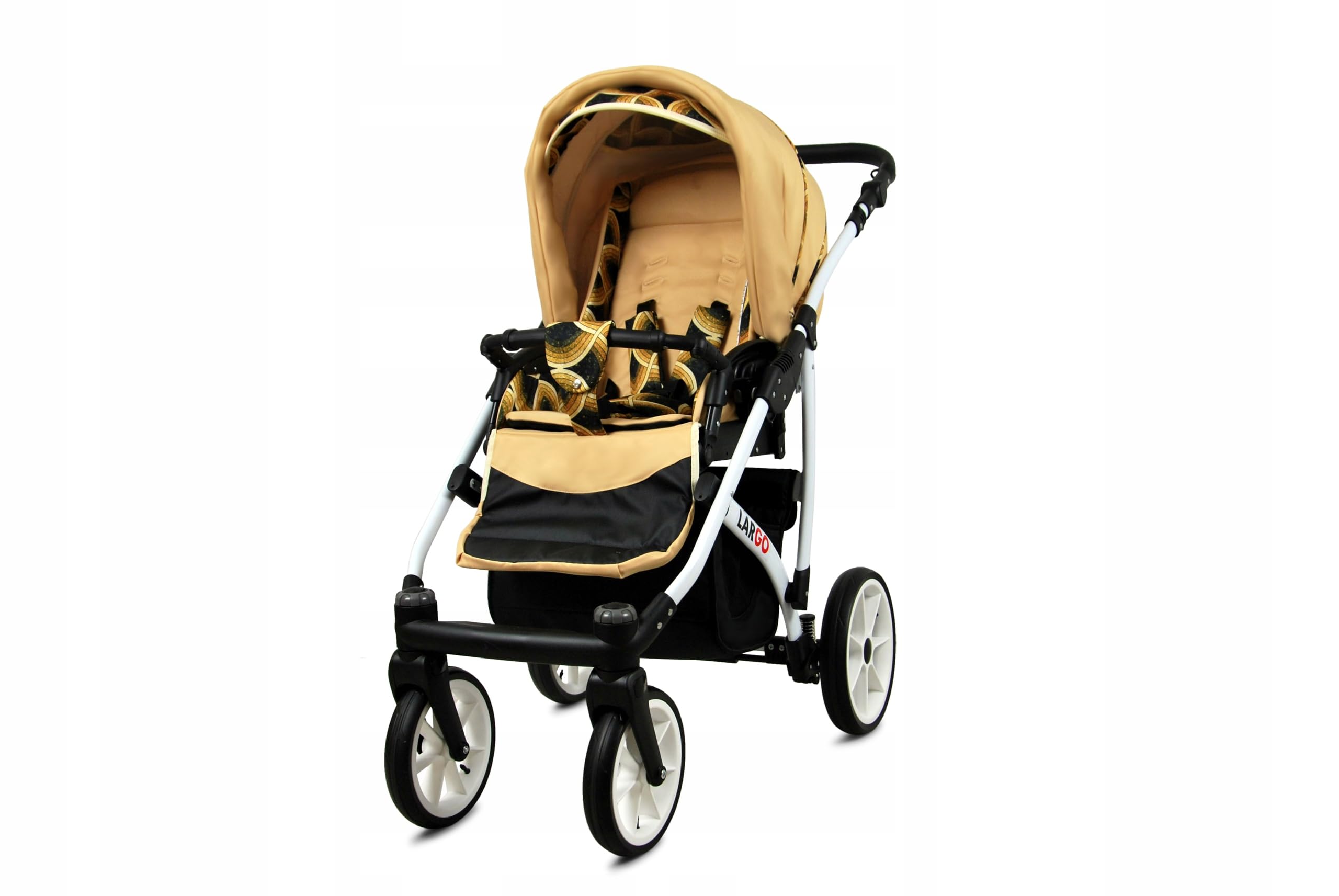 BabyLux Zestaw wózków dziecięcych 4 w 1 – Largo – w zestawie wanienka dla niemowląt, fotelik sportowy, fotelik samochodowy, stacja bazowa ISOFIX – fotelik samochodowy – zestaw wózków dziecięcych