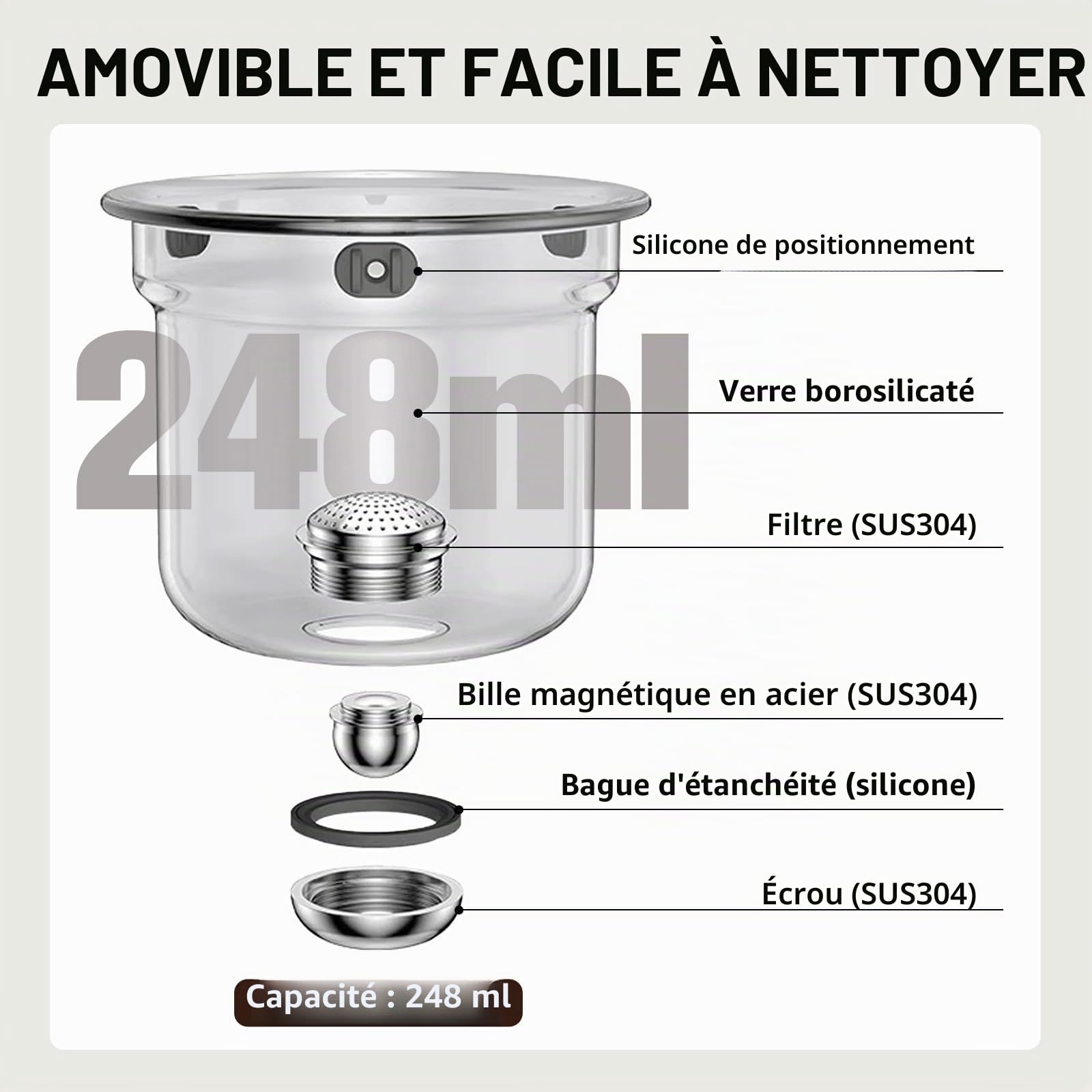 Théière magique avec infuseur - Théière en verre de séparation d'eau pour séparer l'eau de thé, design ergonomique avec poignée en silicone effet bois, et préparation polyvalente de thé et café (800