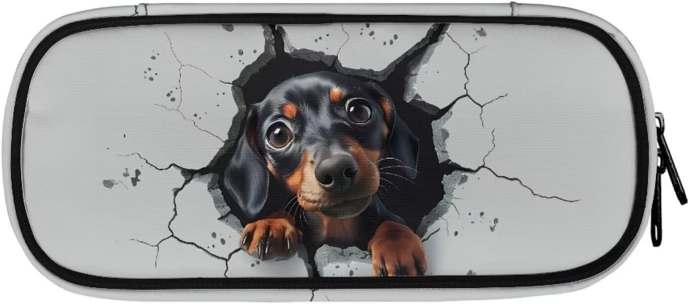 Talayituse 3D Funny Dachshund Print Large Capacity Pencil Case Pouch, Aesthetic Big Capacity Zipper Pencil Cases Pen Portable Office Stationery Makeup Bag, Desk Organizer for College Adults Women Men image 2