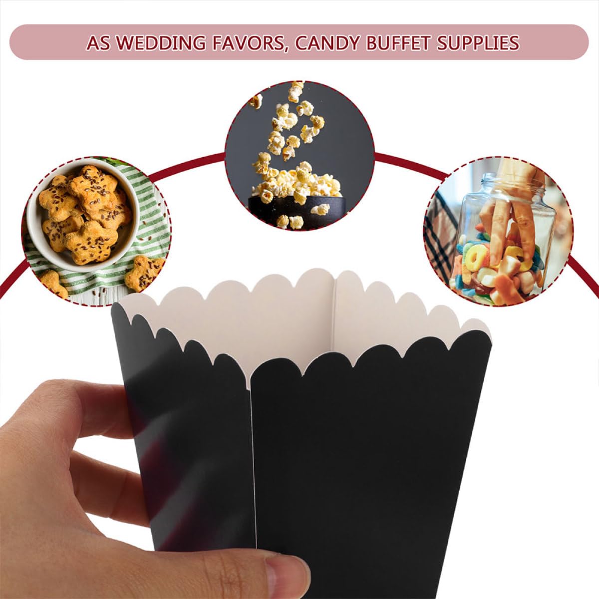 Cajas de Palomitas de Maíz de Papel Negro, 100 Unidades