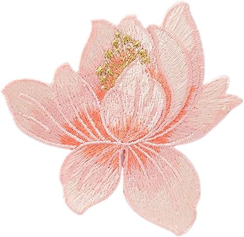 Liveish Apliques de bordado multicolor de flor de loto de 3.1 x 3.1 in, 5 parches de flores para planchar, parches de loto para planchar en
