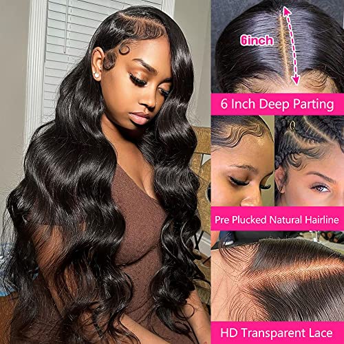 Guart Yunmeng 13X6 Lace Front Wigs Human Hair Body Wave Lace Front Wigs Human Hair Transparent Lace Frontal Wigs Pre Plucked With Baby Hair 13X6 Frontal Wig Brazilian 180% Density 28 Inch #TOP1