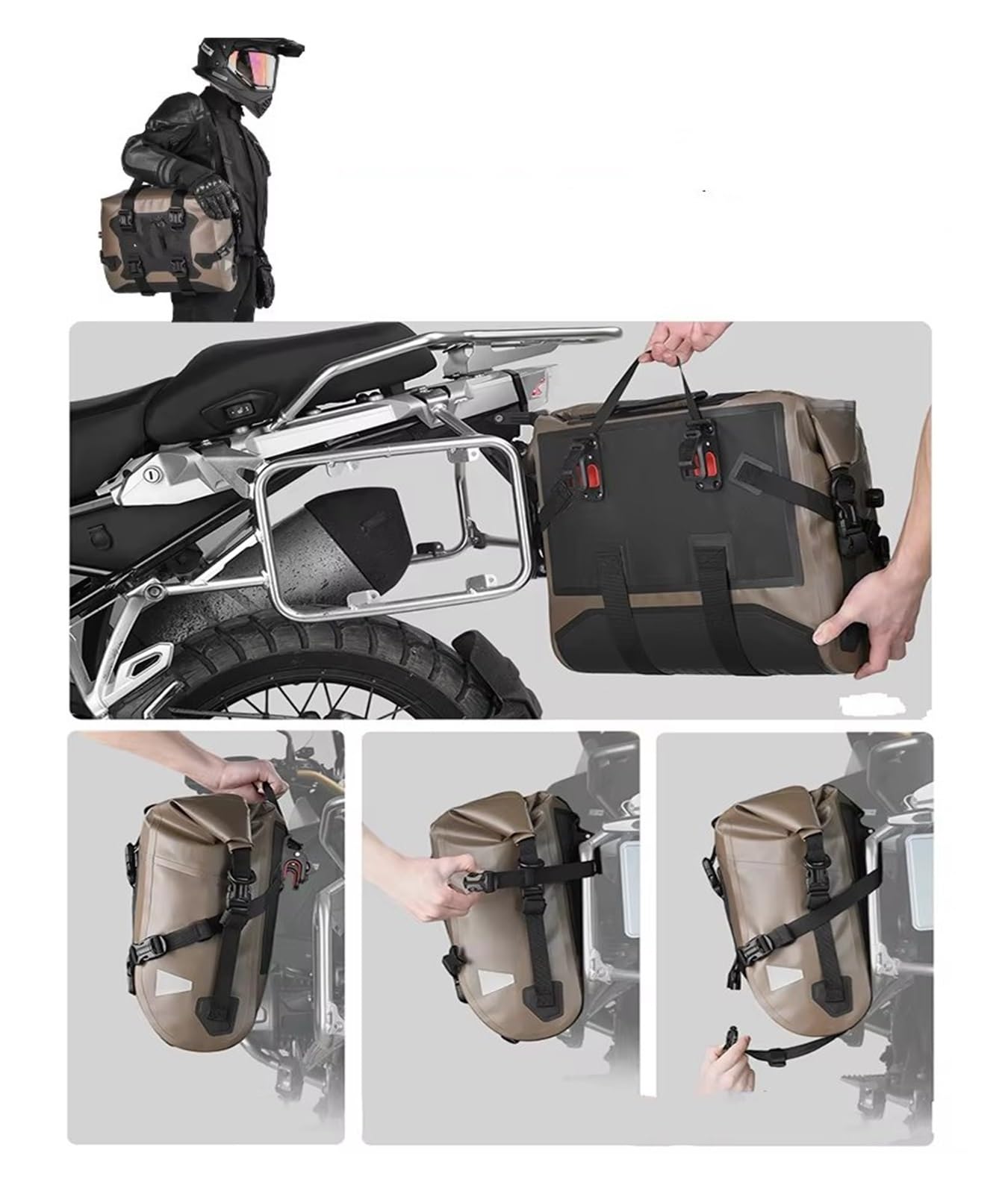 Borsa Posteriore Moto Borsa Laterale Per Moto 24L/48L Impermeabile A Sgancio Rapido Universale Chiusura Arrotolabile(Black-1 piece)