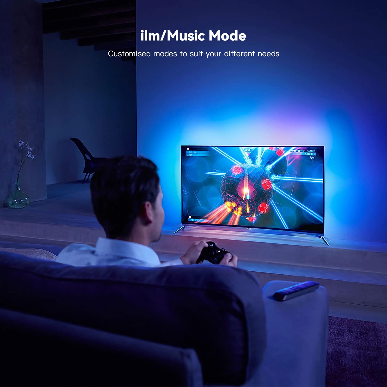 Retroilluminazione TV a LED con scatola di sincronizzazione HDMI per TV da 75-85 pollici, 5 m, RGBIC WiFi, striscia luminosa a LED, controllo app con sincronizzazione audio e scena, compatibile