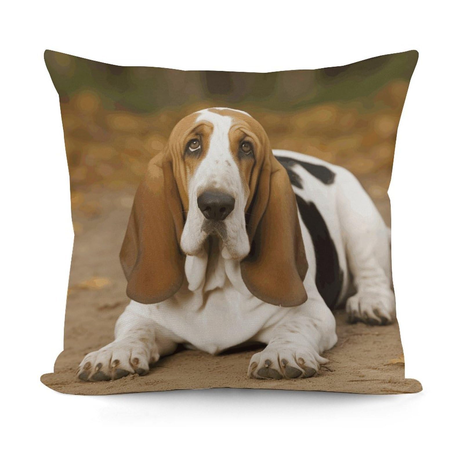 LZQPOEAS Basset Hound Pillow Cover Plush Pillowcase Cute Pillowcase Double-Sided Printed Soft Cushion Case Square Throw Pillow Cover for Home Sofa Bed Decor