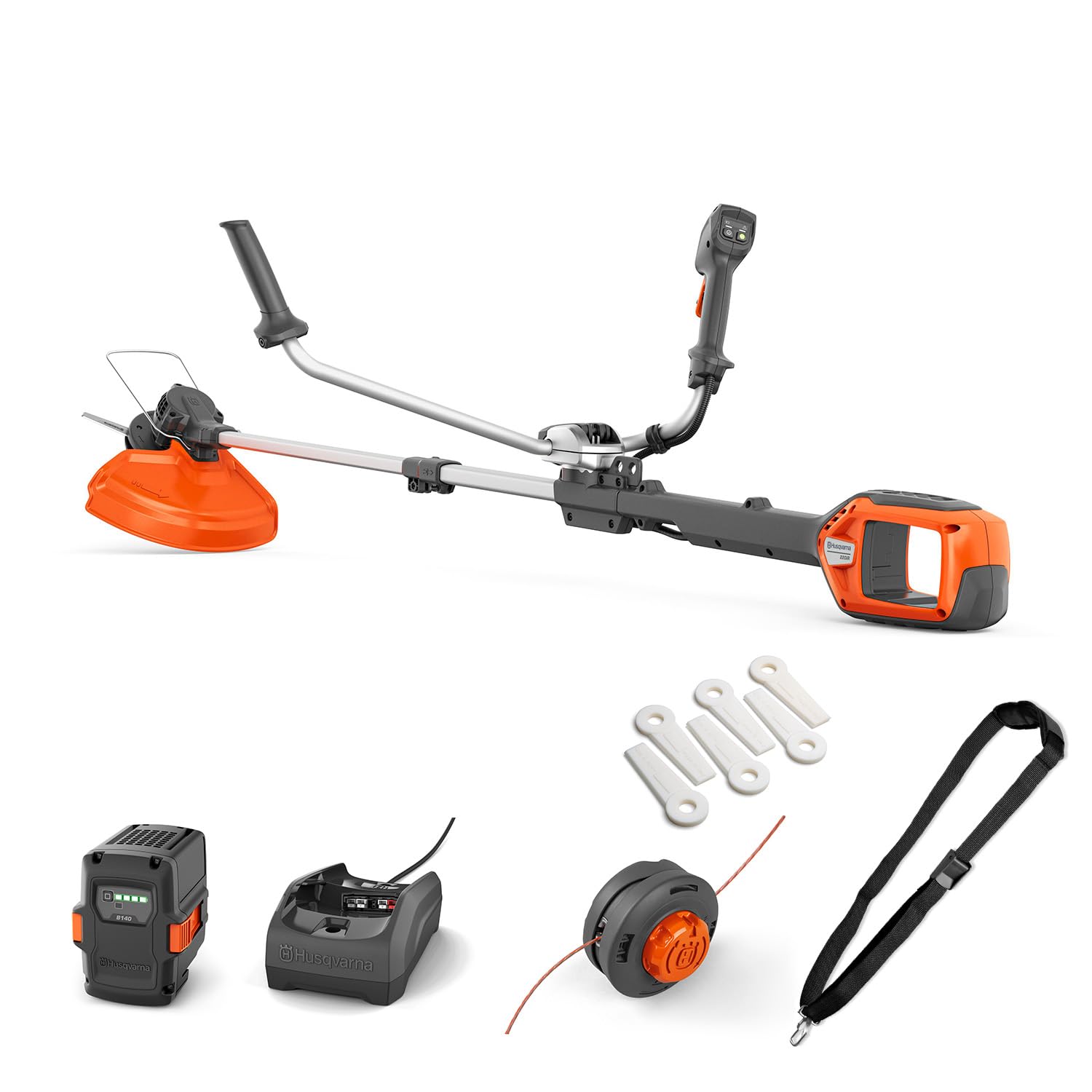 Husqvarna Decespugliatore a batteria 220iR con batteria B140 e caricatore C80 | Decespugliatore da 36 V con motore brushless, modalità Boost, larghezza di taglio 36 cm