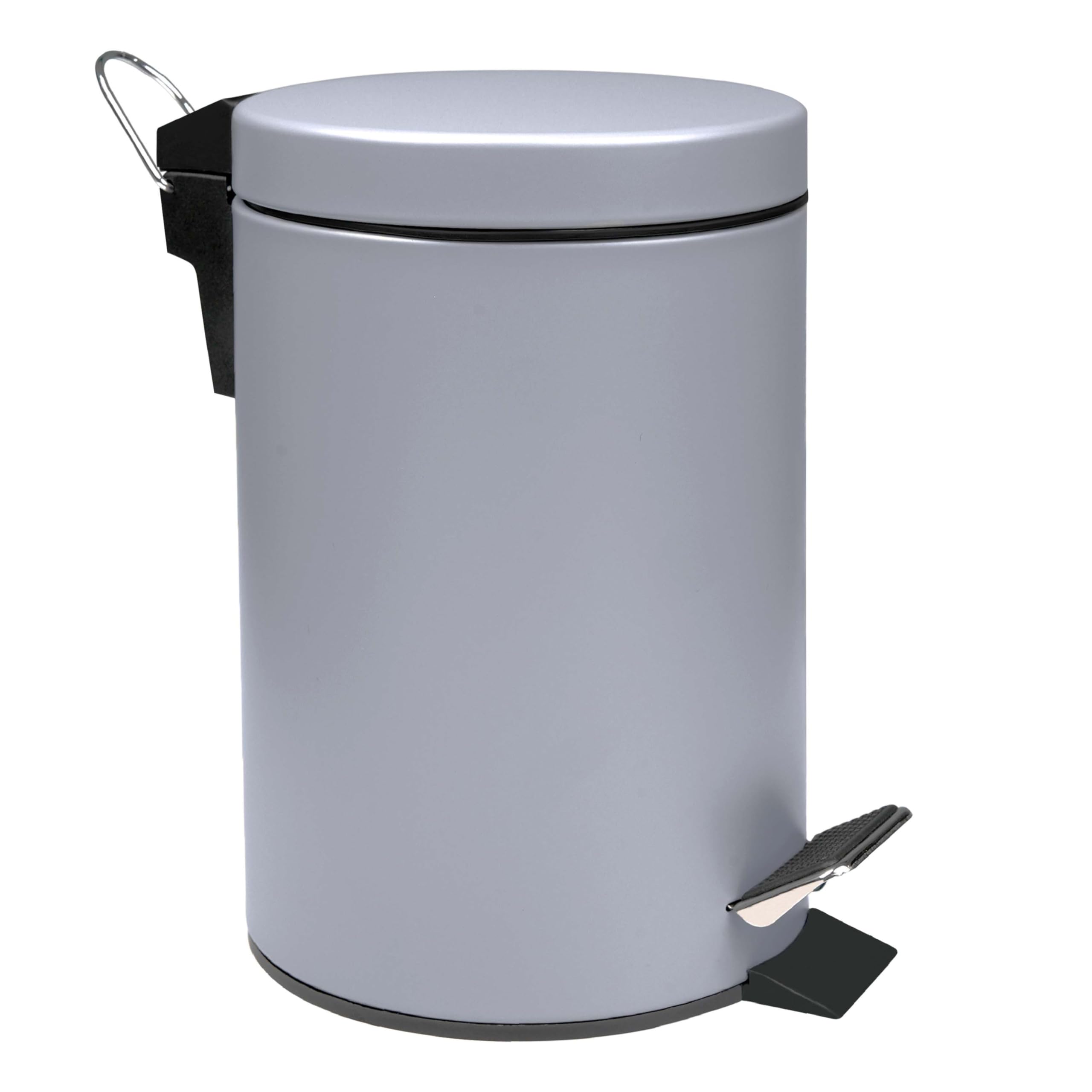 Crystals Small Pedal Bin with Lid-3 Litre Bathroom Bin for Rubbish and Waste-Stainless Steel Toilet Bin with Removable Inner Plastic Bucket-Ideal Size for Bedroom Bathroom Toilet Waste-Grey