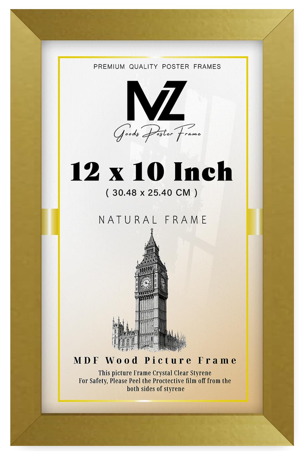 MZ GOODS | MDF Picture Frame (30.48 x 25.40 CM) 1' 0" x 0' 10" for Music Album Covers, Sports & Quotes, MDF Finish, Secure Hanging Hooks for Wall Display [ Gold ]