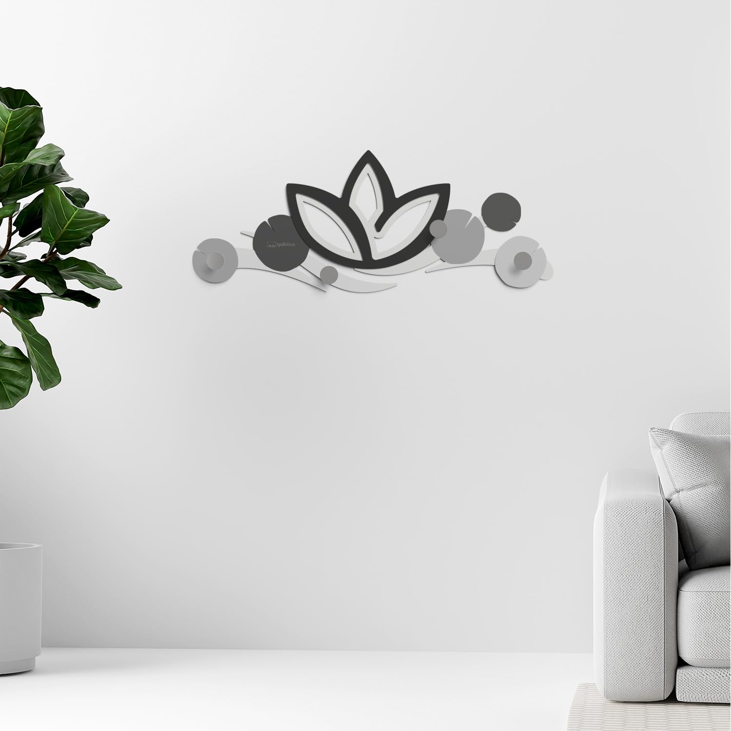 Giallobus - Appendiabiti da parete 4Me - 10 - Lotus flower - Legno Mdf + Alluminio - 60L x 25l cm - 04 - M - Attaccapanni da Muro con 4 Ganci in Alluminio e Legno