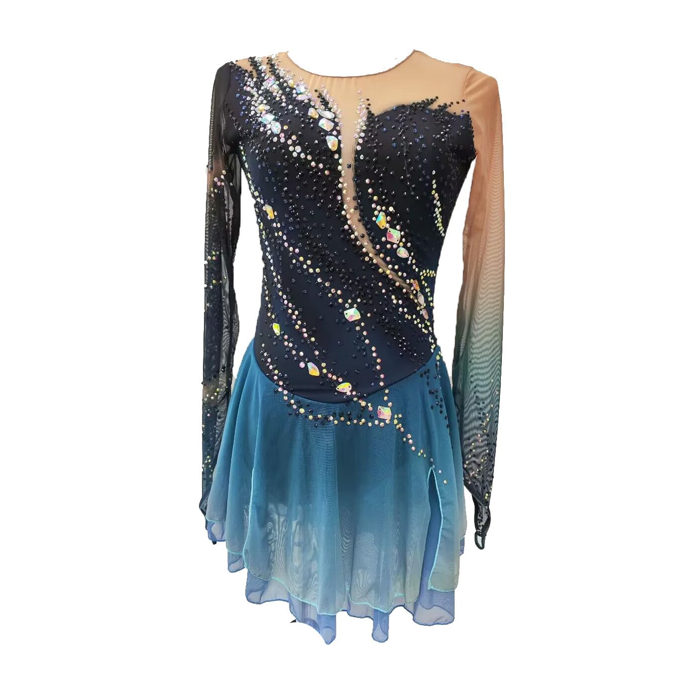 Abito da Pattinaggio Artistico Costumi da Gara di Danza Balletto Scollo Rotondo Gonna Prestazione Sport Invernali Tulle Bambine Abiti da Pattinaggio sul Ghiaccio Donna