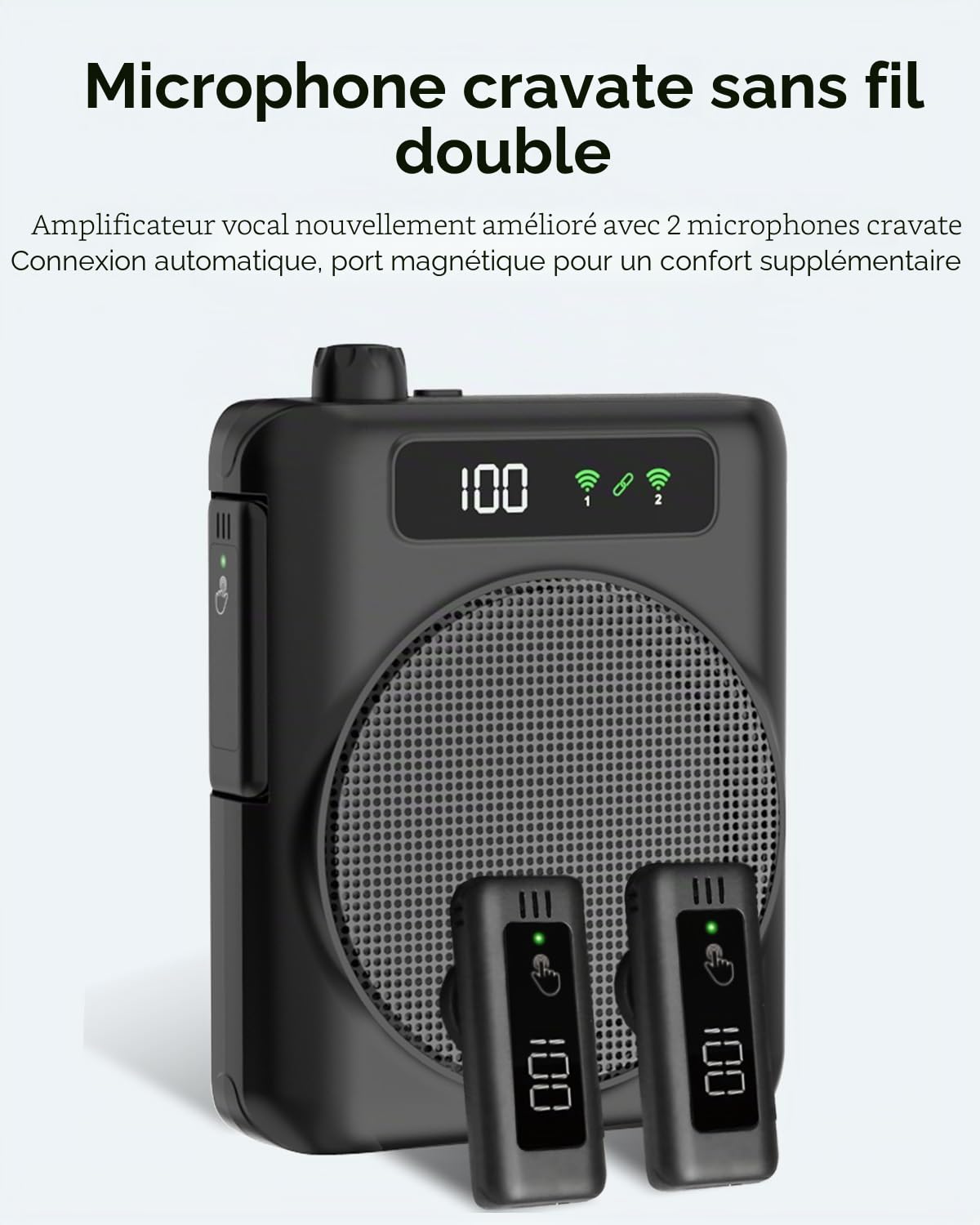 Amplificateur de Voix Portable sans Fil avec Microphone Cravate Rechargeable pour Enseignants, Guides, Entraîneurs