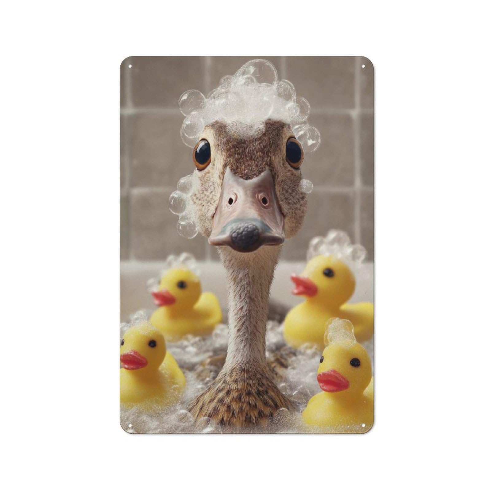 Junmoney Style-19 Duck In Bath With Rubber Ducks Metal Wall Art Sign 30X20cm, Vintage Old Style Wall Plaque For Living Room, Hallway, Kitchen Or Cafe