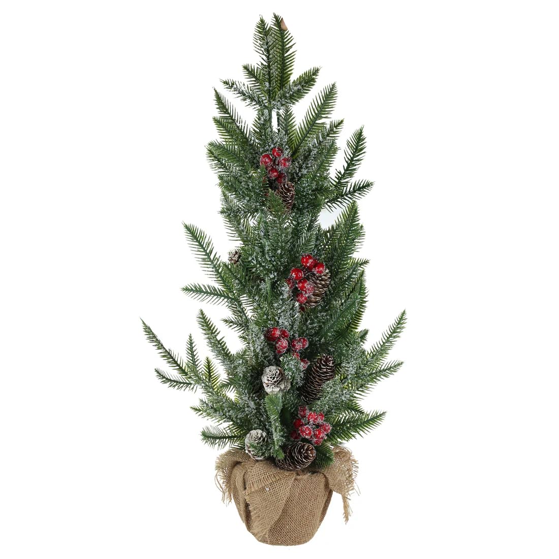 HOME ARCHIVE Sapin de Noël artificiel de table de 76,2 cm avec lumières LED | Mini pin avec baies rouges, pointes givrées | 4 modes d'éclairage | Décoration de vacances en pot en terre cuite pour la