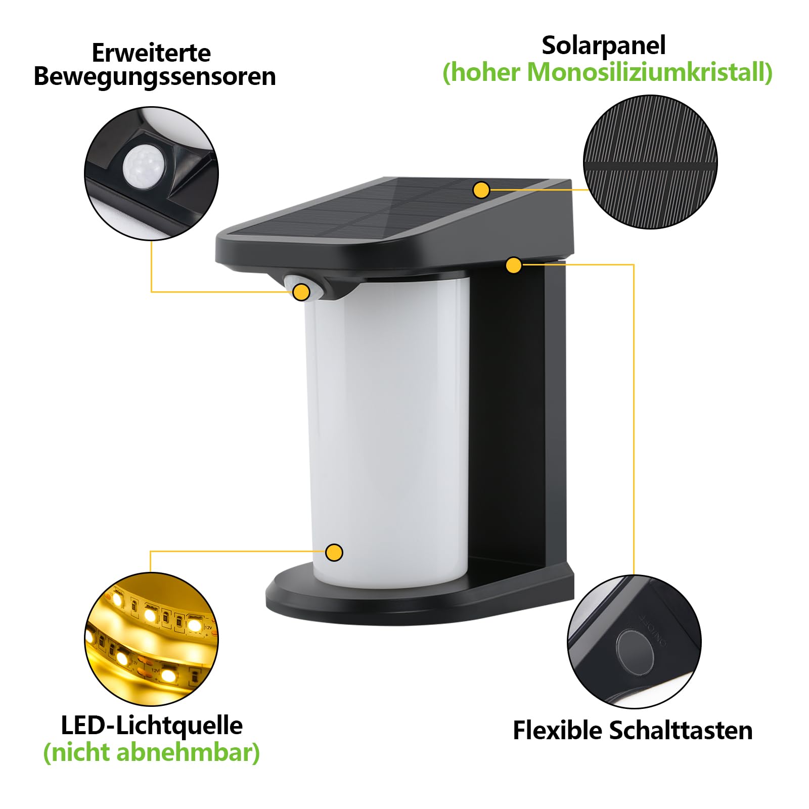 CBJKTX Solarlampen für Außen mit Bewegungsmelder - 6ER LED | Solar Wandleuchte Aussen Solarleuchte Garten Outdoor 2 Modi Wasserdichte Aussenleuchte 3000K Warmweiß für Hof Stufen Haustür