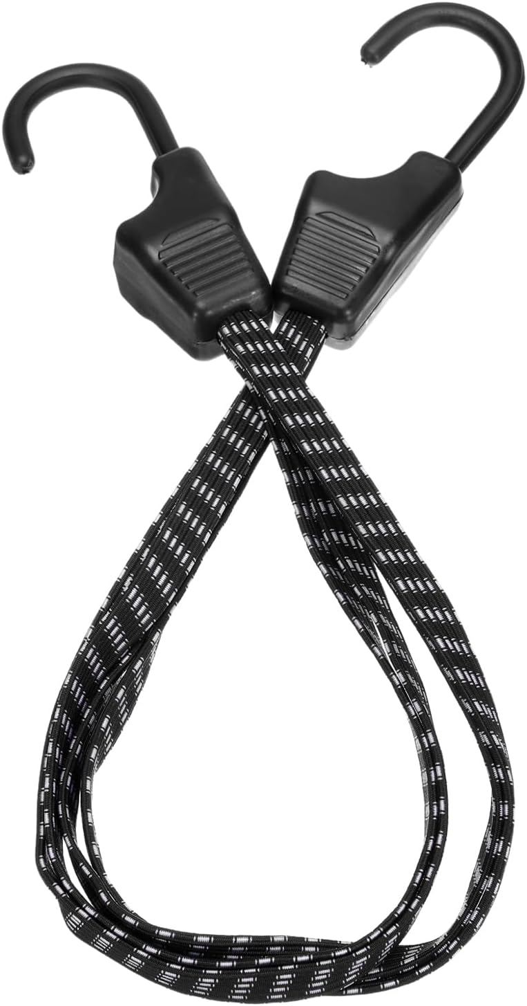 Generic 1Pcs Bungee Cord with Hooks 24" Rubber Bungee Cords Heavy Duty Tie Down Straps with Metal Hooks for Cars Outdoor Camping Straps, Black White