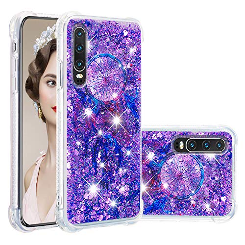 Misstars Glitzer Flüssig Hülle für Huawei P30, Bling Sparkle Treibsand Handyhülle Transparent mit Muster Bunt Traumfänger Design Weich TPU Silikon Stoßfest Schutzhülle Cover