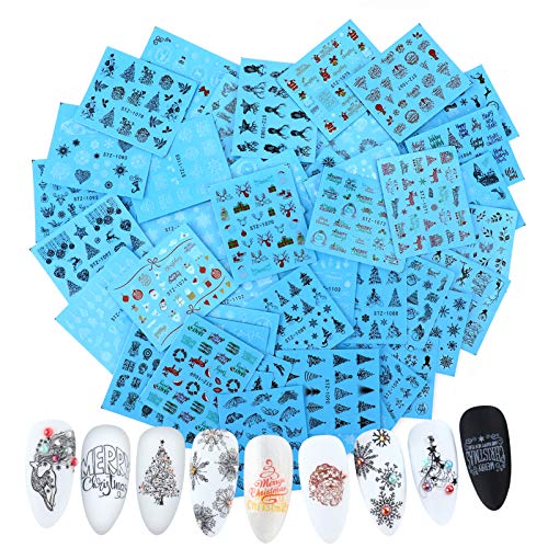 MWOOT 48 Fogli Christmas Adesivi Unghie Decalcomanie,Natale Nail Art Stickers Trasferimento Ad Acqua Adesivi Unghie per DIY Nail Tips Decorazioni