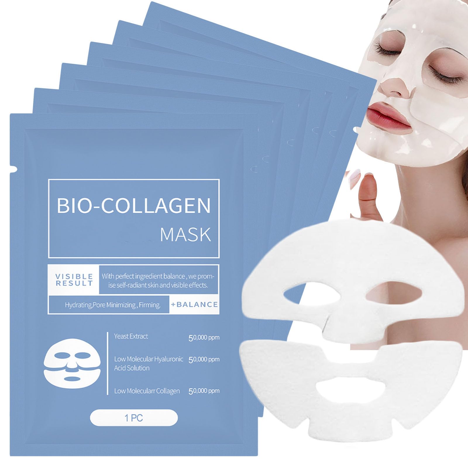 Coco Bio Collagen Mask 6Pack, Bio Collagen Face Mask Overnight, Korean Face Mask Deep Collagen Anti Wrinkle Lifting Mask