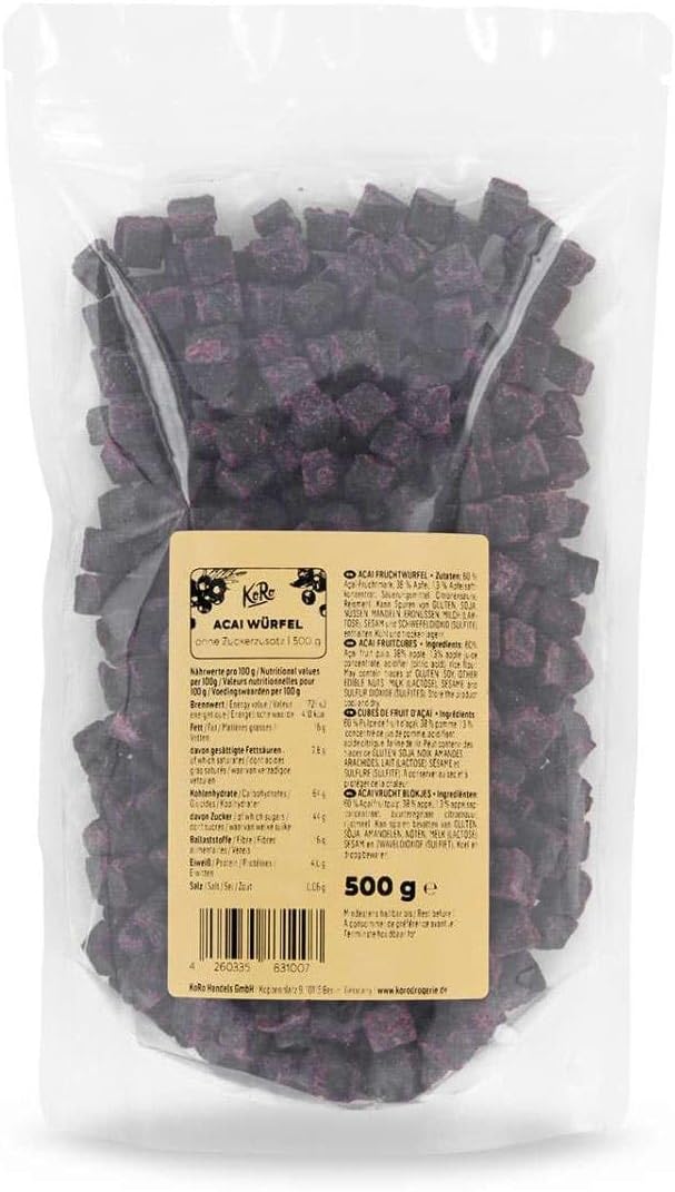 KoRo – Sugar Free Acai Cubes 500g – Superfood – Sulphur Free & No Added Sugar Dried Fruits in Economical Packaging KoRo – Sugar Free Acai Cubes 500g – Superfood – Sulphur Free & No Added Sugar Dried Fruits in Economical Packaging