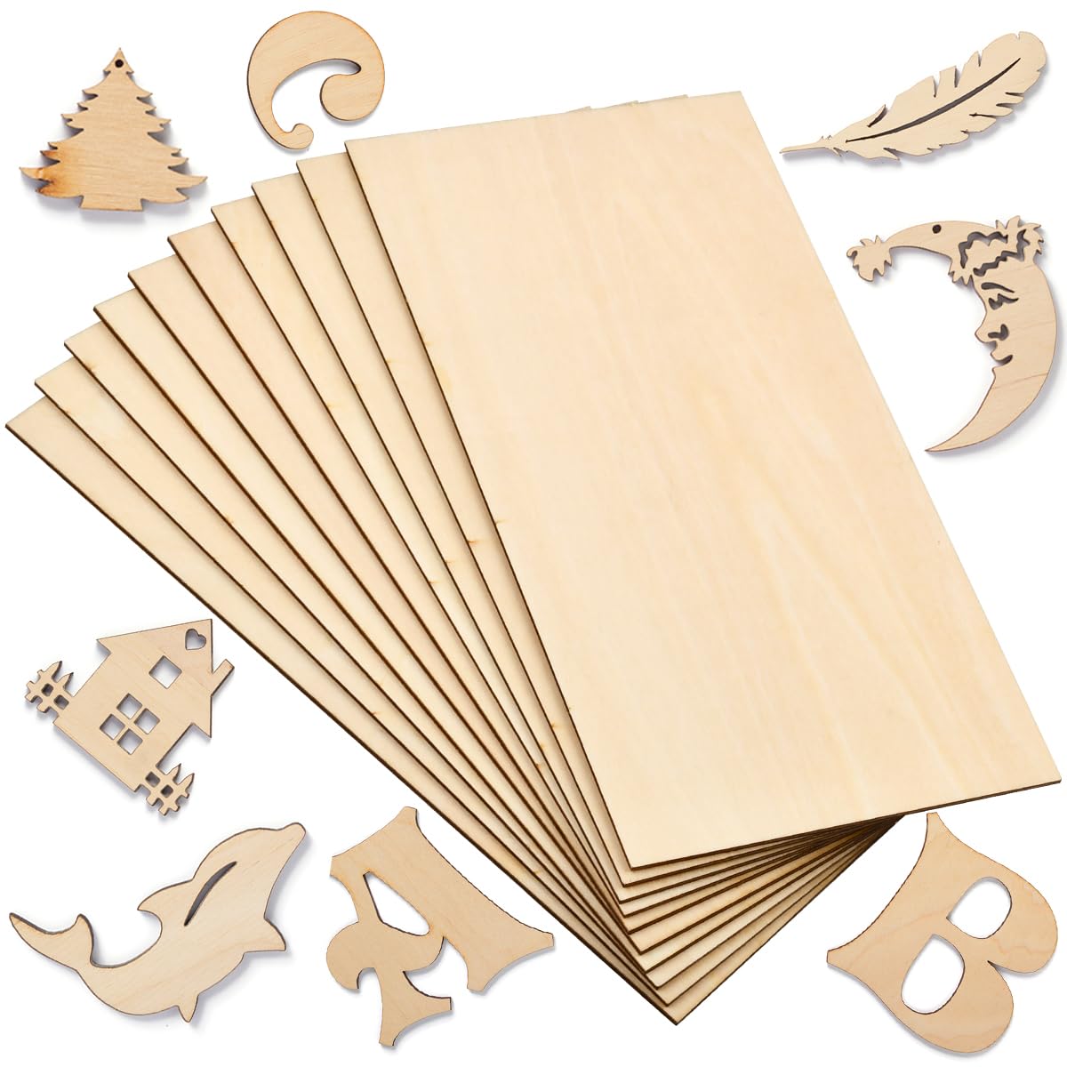 Balsa Wood Sheets 10PCS Unfinished Craft Plywood 200x100x1.5mm, Basswood for Crafts, Model Making, Wood Burning - Thin Board Plywood