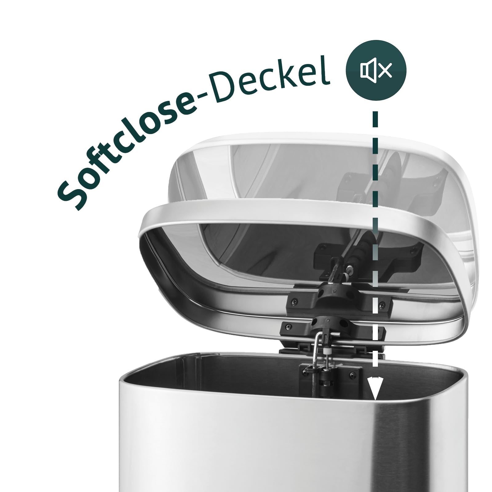 SVITA Mülleimer TQ30 silber 30L Treteimer Edelstahl Abfallbehälter Müllsammler mit Pedal Edelstahl Softclose Deckel mit Inneneimer Küchen-Eimer Abfalleimer
