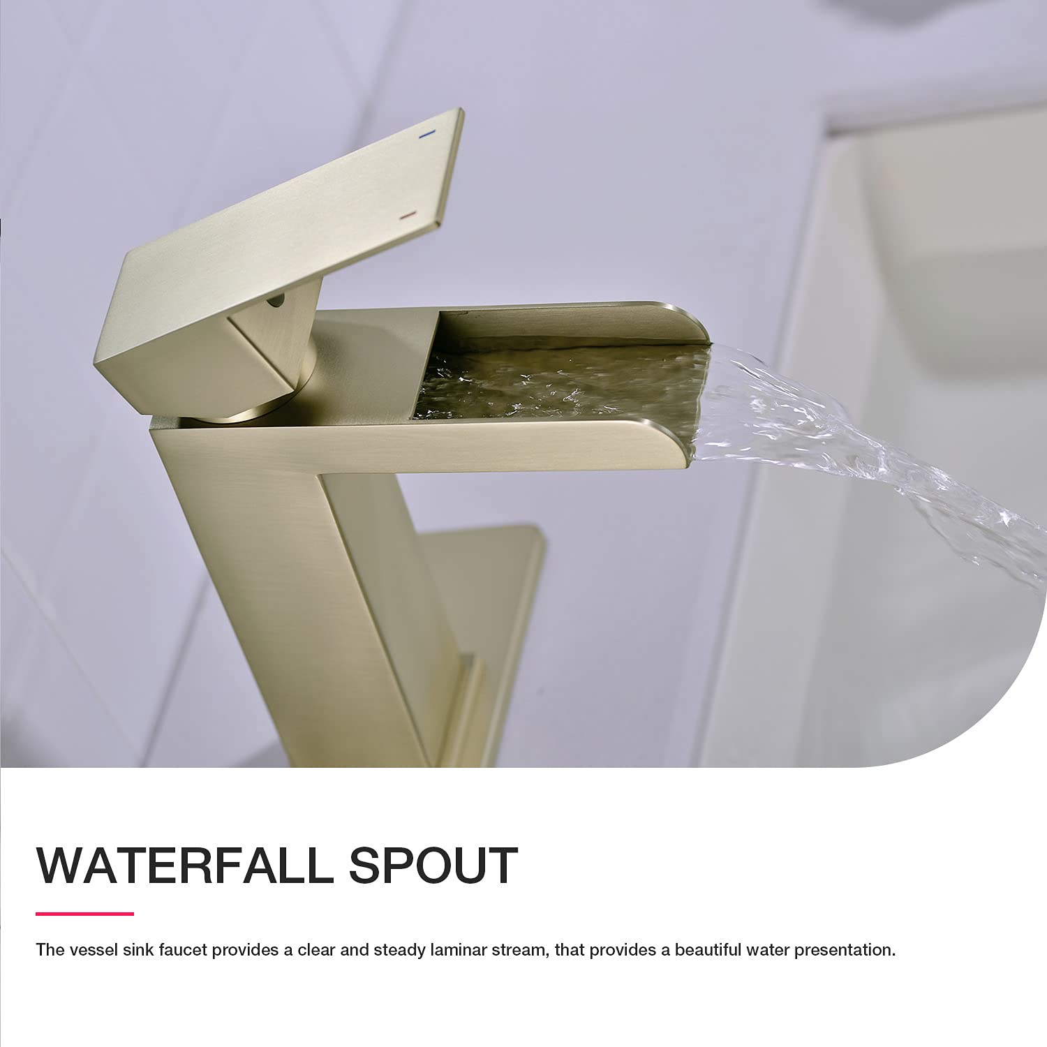 CREA Rubinetto da bagno a cascata in oro spazzolato Rubinetto da bagno a 1 foro Rubinetto per lavabo con scarico pop-up Rubinetto in acciaio
