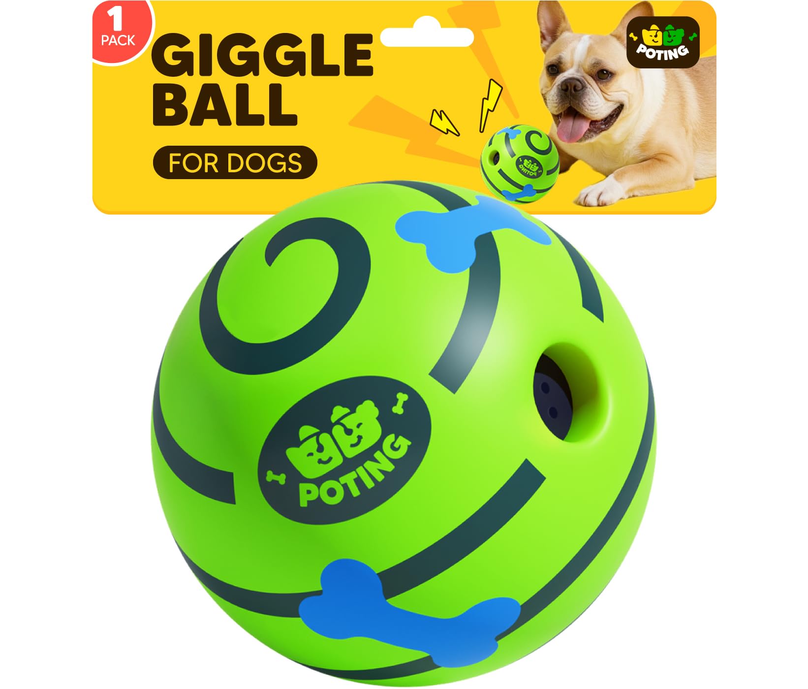 POTING Giggle Ball for Dogs, Interactive Dog Toys, Funny Giggle Sound Toy Ball, Chew Toys for Large Medium Small Dogs, Fun Giggle Sounds Attract Attention When Rolled or Shaken - 3.14 inch