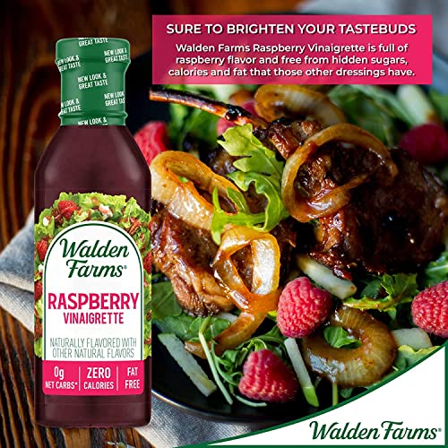 Walden Farms Raspberry Vinaigrette Dressing 12 Oz Bottle (Pack Of 2) Fresh And Delicious | Sugar Free 0G Net Carbs Condiment | Kosher Certified | So Tasty On Salads | Pizza | Vegetables | Cocktails And More #TOP3