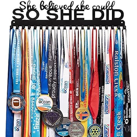 Medal Display Hanger Holder Wall Rack Frame with 20 hanging hooks-Medal Hanger Awards Ribbon Cheer,Gymnastics,Soccer,Softball Holder Display Custom Rack for Sports Medals in 15.8 inches long Cover