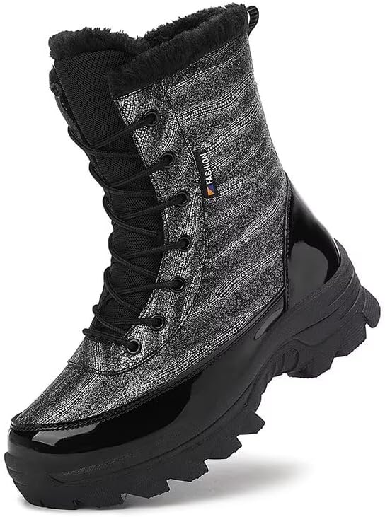 Womens Winter Snow Boots Waterproof Fur Lined Warm Winter Boots for Women Lace up Mid Calf Outdoor Anti-Slip Walking Shoes for Women Ladies Girls