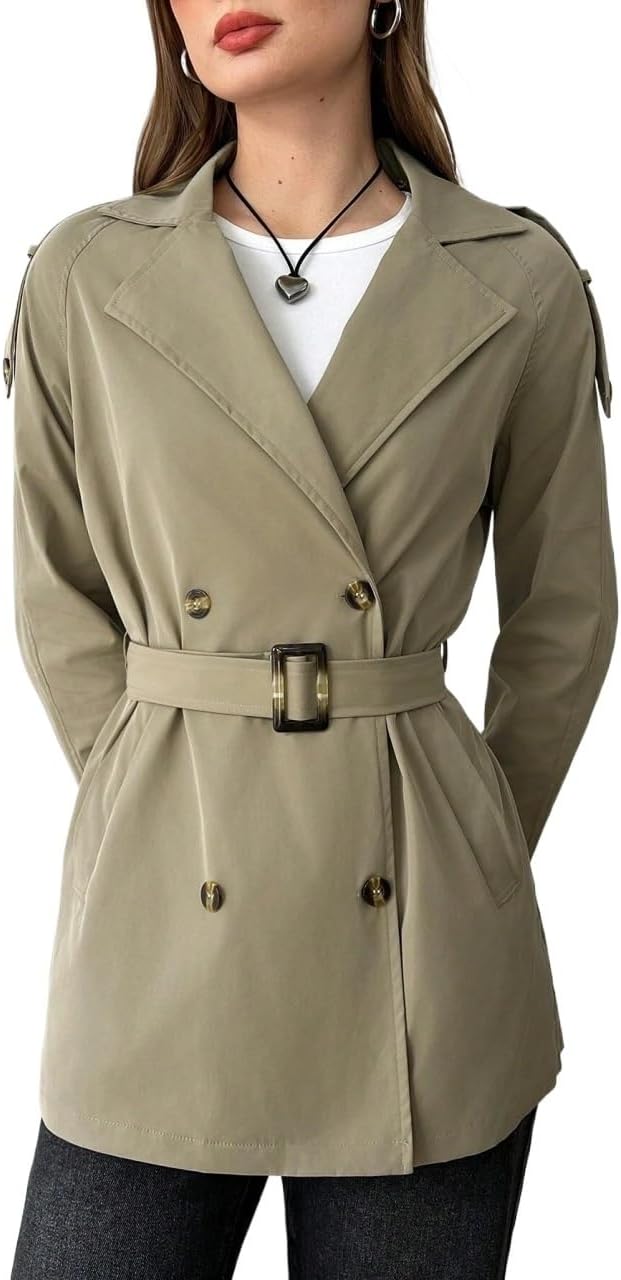Womens Fashion Trench Outwear Casual Solid Color Double-Breasted Wind Jacket Coat Jacket Coat