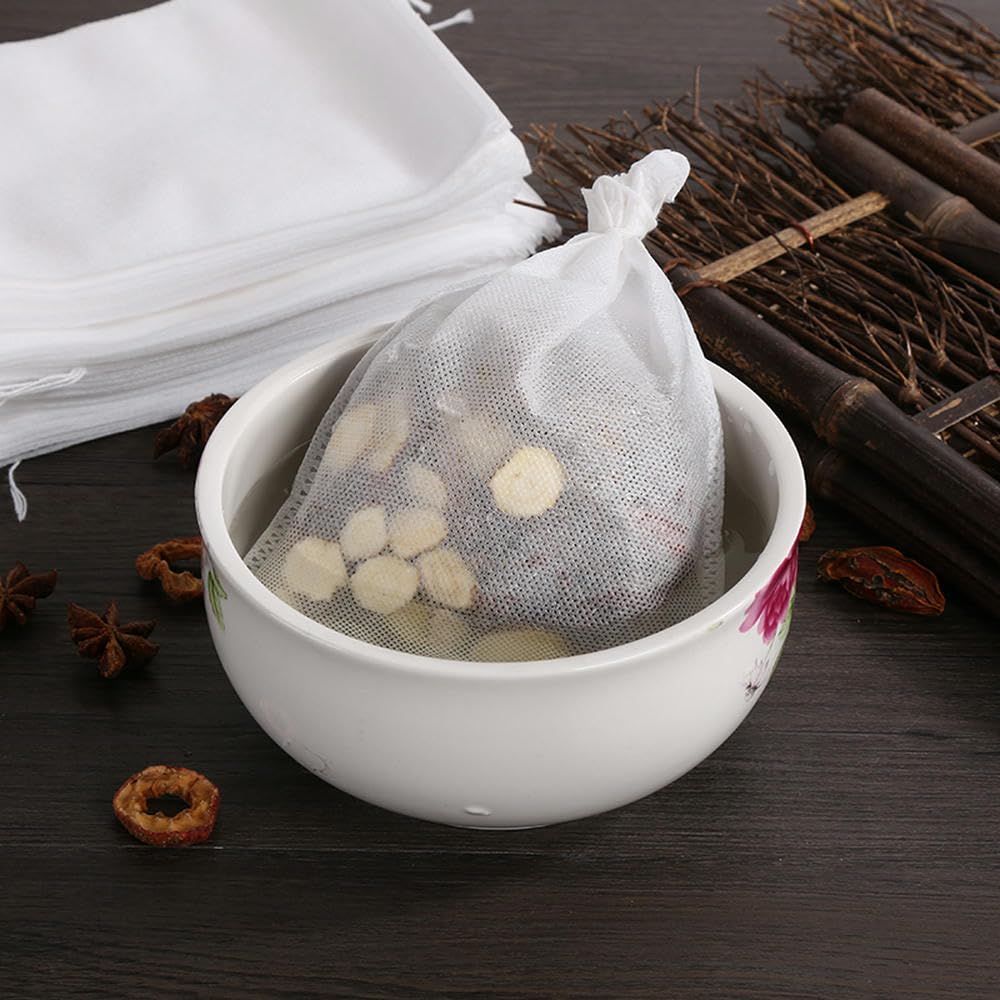 Bolsas de té vacías con cuerda, Bolsas de filtro de té no tejidas con cordón ajustable (paquete de 100), blancas, varios tamaños(10X12CM)