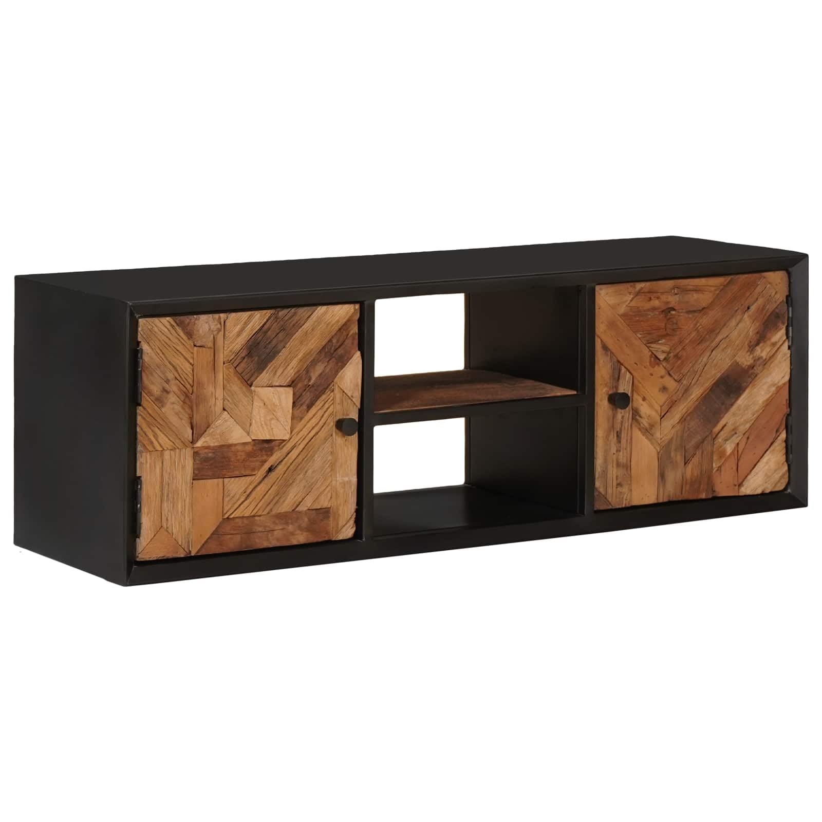 Szafka pod telewizor 105 x 30 x 35 cm lite drewno | Drewno z recyklingu, 2 przegródki, do salonu, wytrzymałe, do użytku wewnątrz pomieszczeń