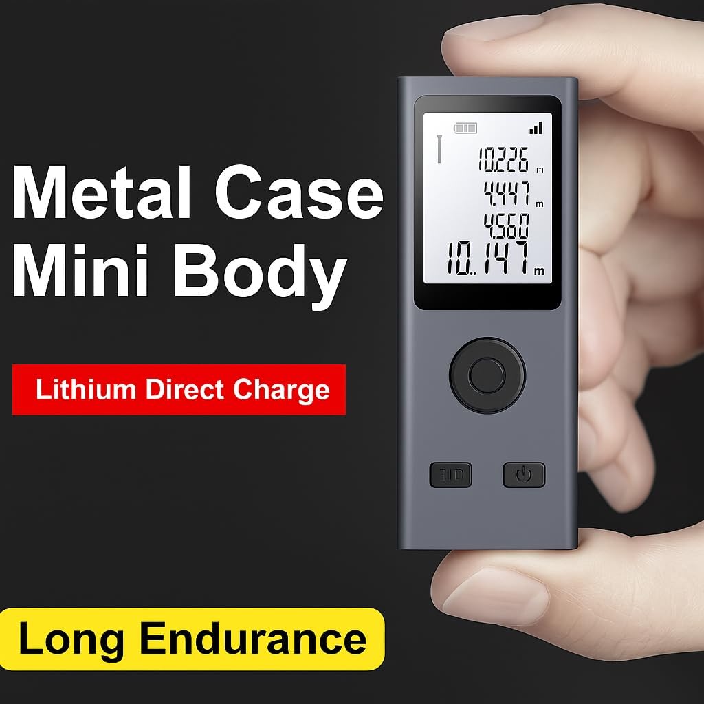Rangefinder Laser Distance Measuring Device | 98ft Range | Digital Range Finder USB Rechargeable | ±0.078mm Accuracy, HD Backlit Portable Laser Tape | Handheld Smart Measure Device m/in/ft (30M/98ft)